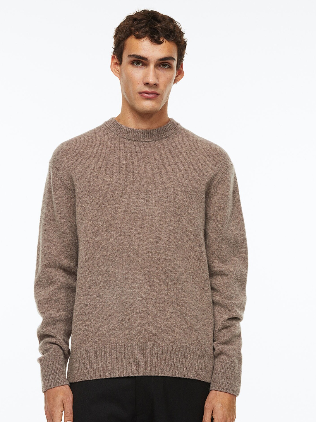 

H&M Men Beige Knitted Wool Jumper