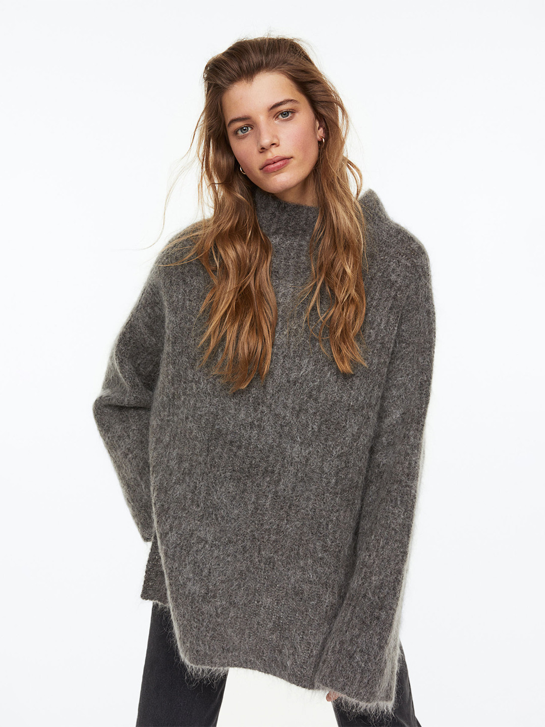 

H&M Women Grey Oversized Wool Blend Jumper