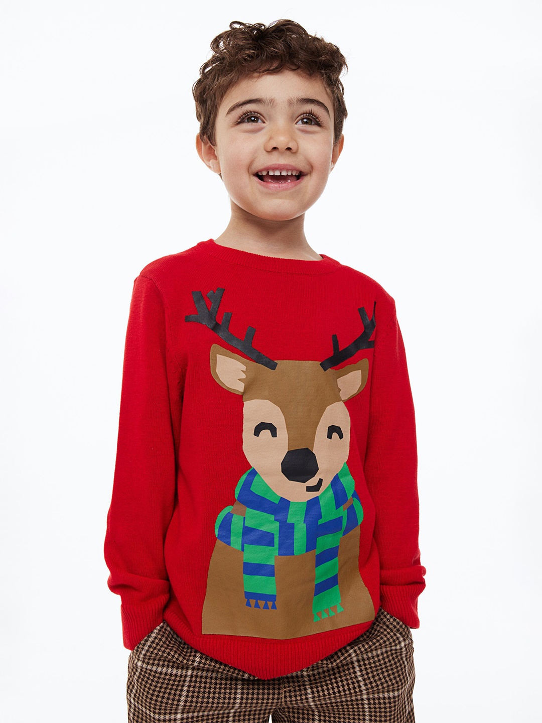 

H&M Boys Red Jacquard-Knit Cotton Jumper
