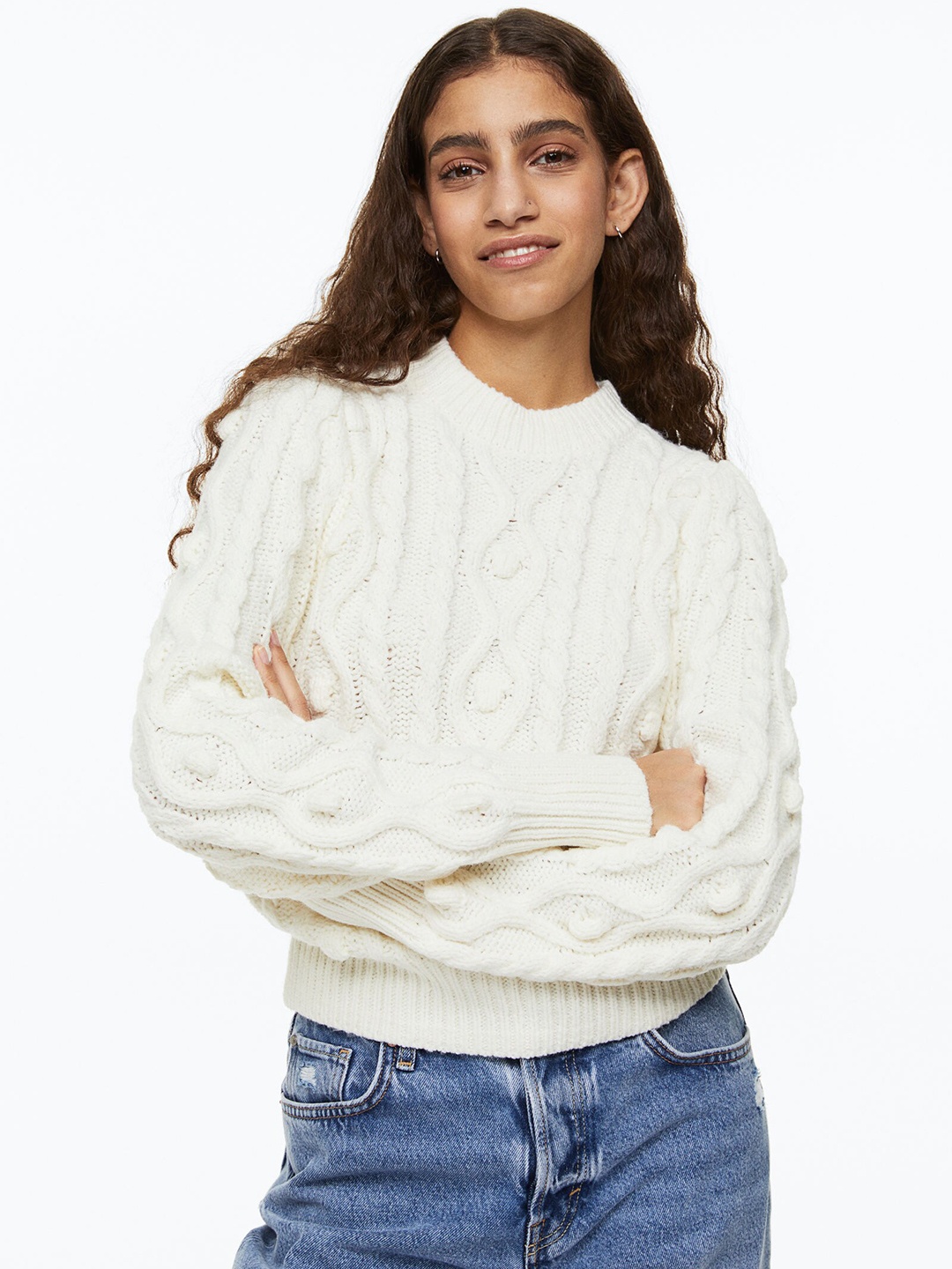 

H&M Women White Textured Knit Jumper