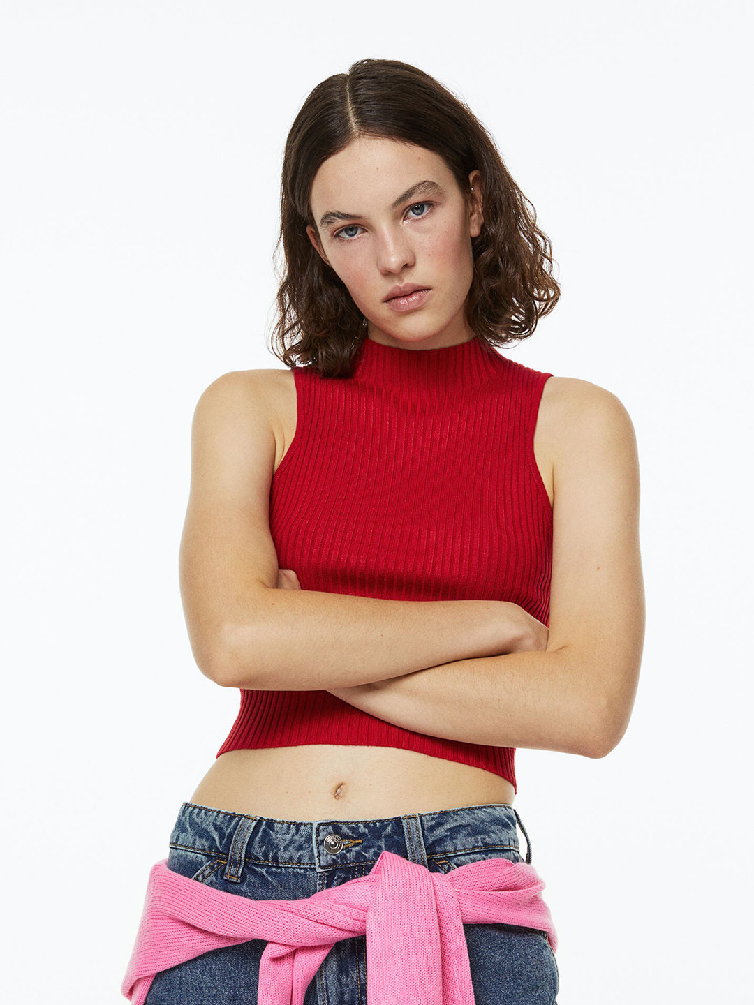 

H&M Women Red Rib Knit Vest Top