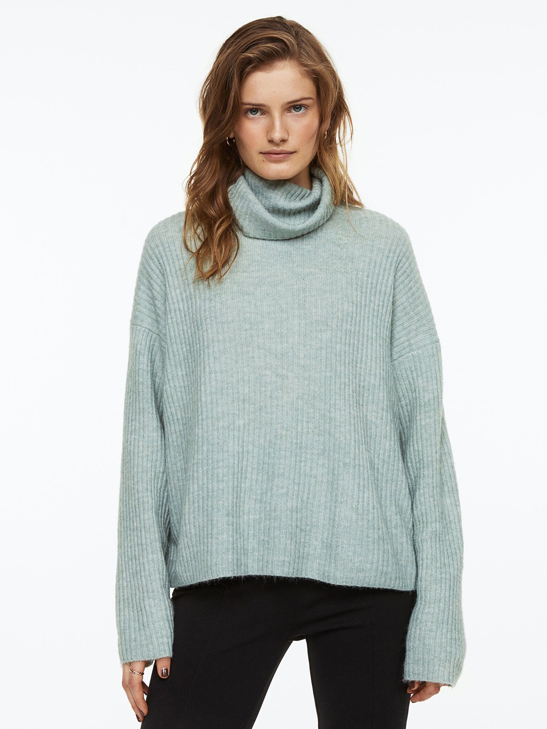 

H&M Women Green Oversized Polo Neck Jumper