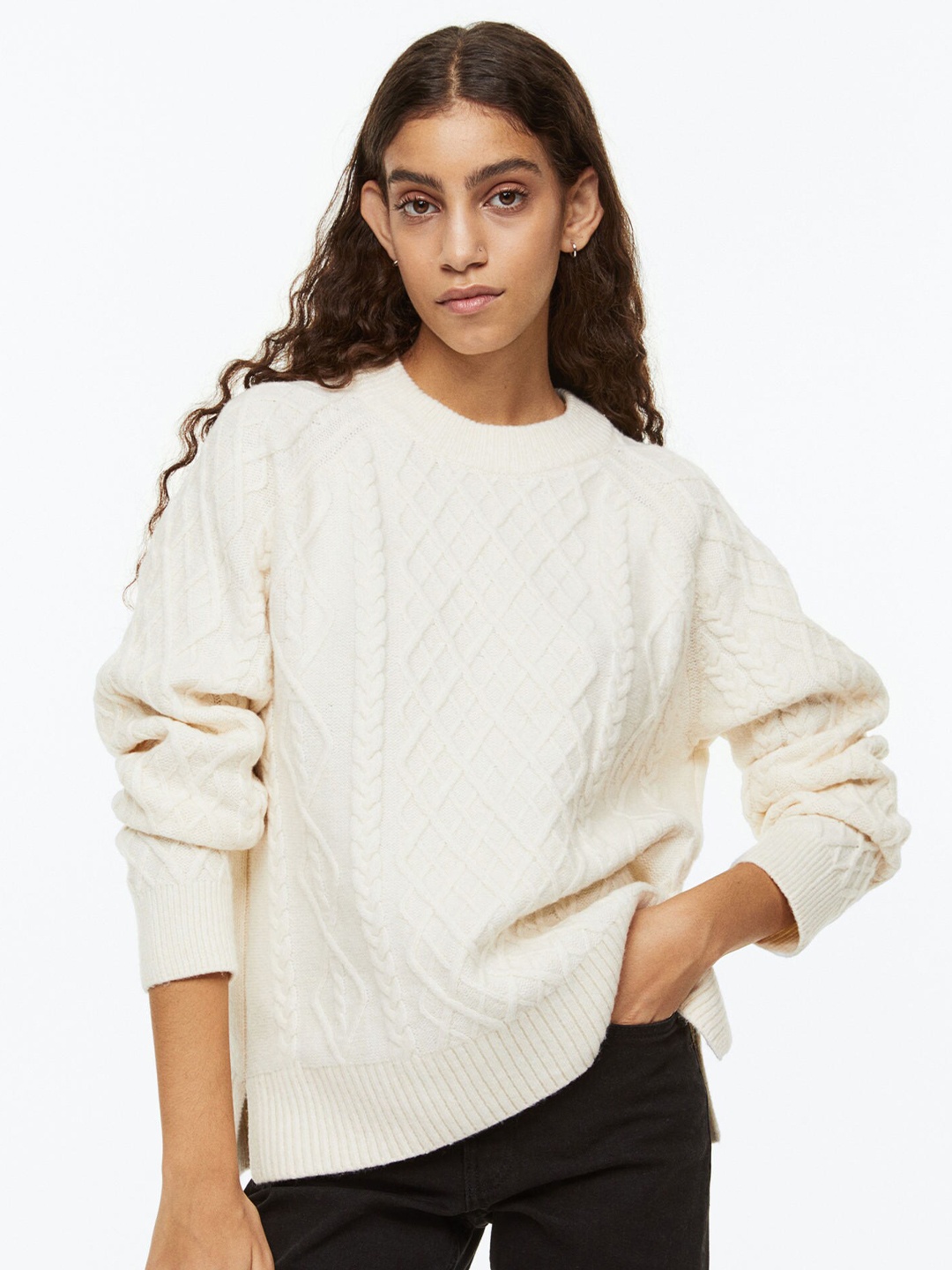 

H&M Women Beige Cable-Knit Jumper