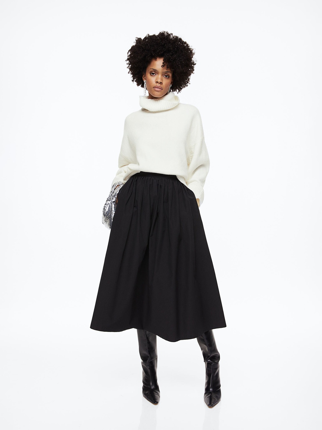 

H&M Women White Oversized Polo Neck Jumper