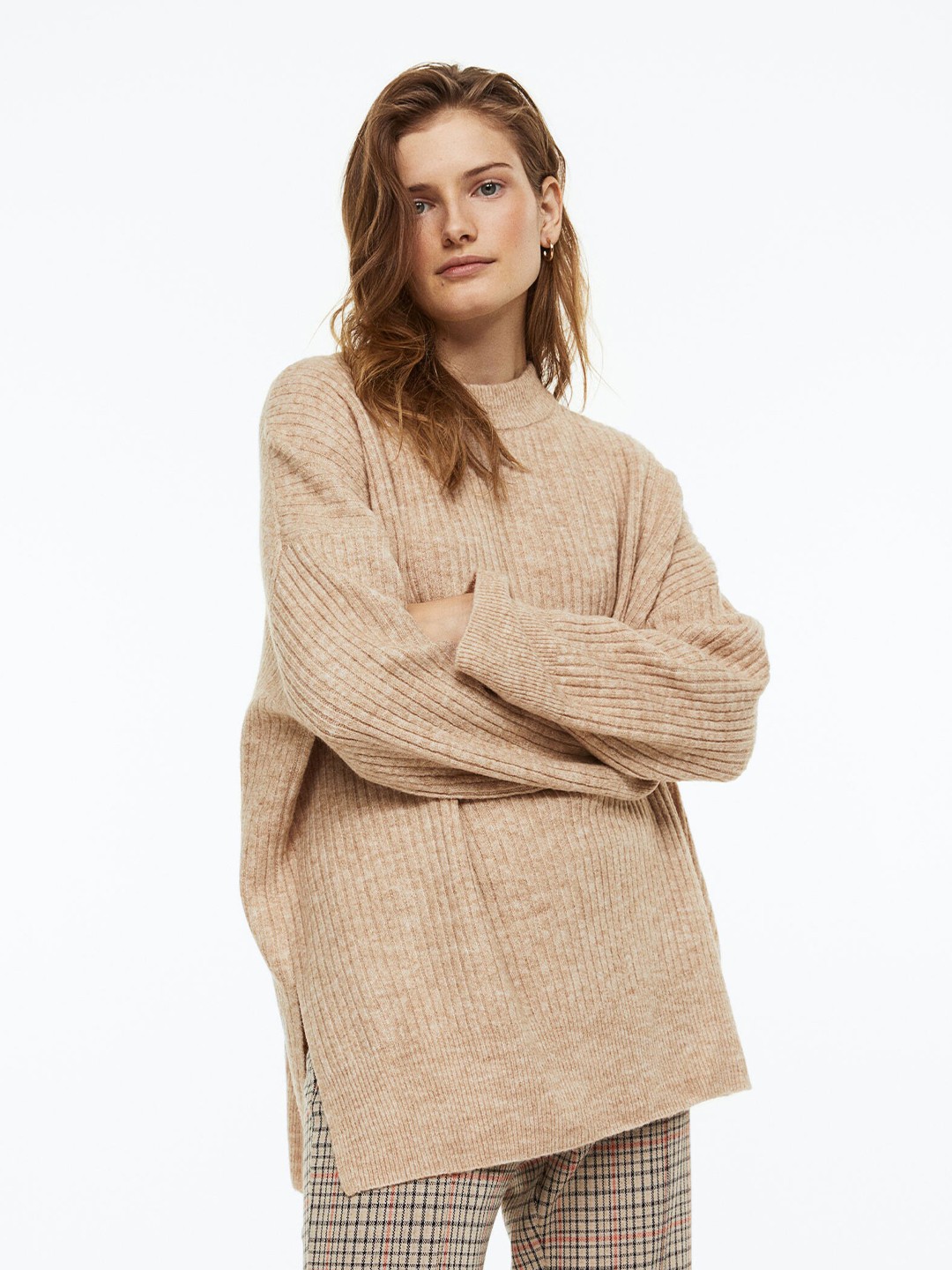 

H&M Women Beige Rib-Knit Jumper
