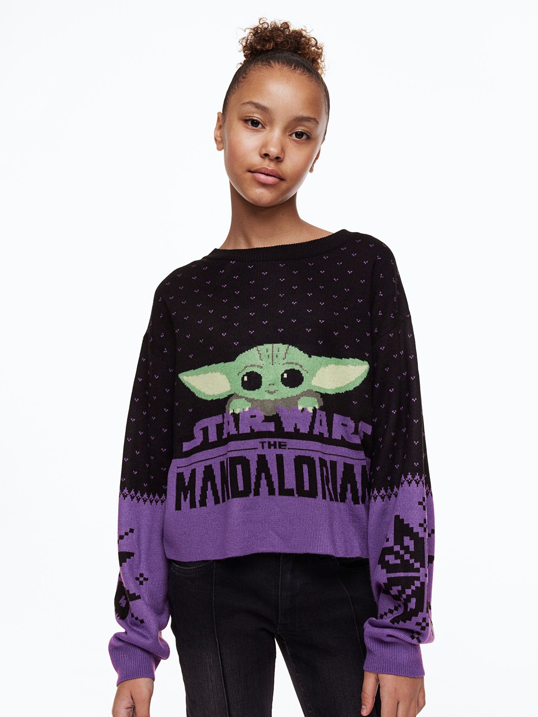 

H&M Girls Black & Purple Jacquard-knit jumper