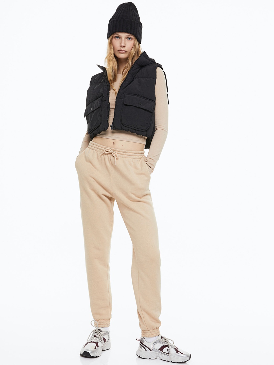 

H&M Women Beige High-waisted Joggers