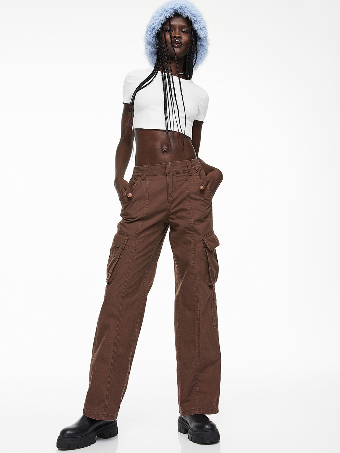 

H&M Women Brown Canvas Cargo Trousers
