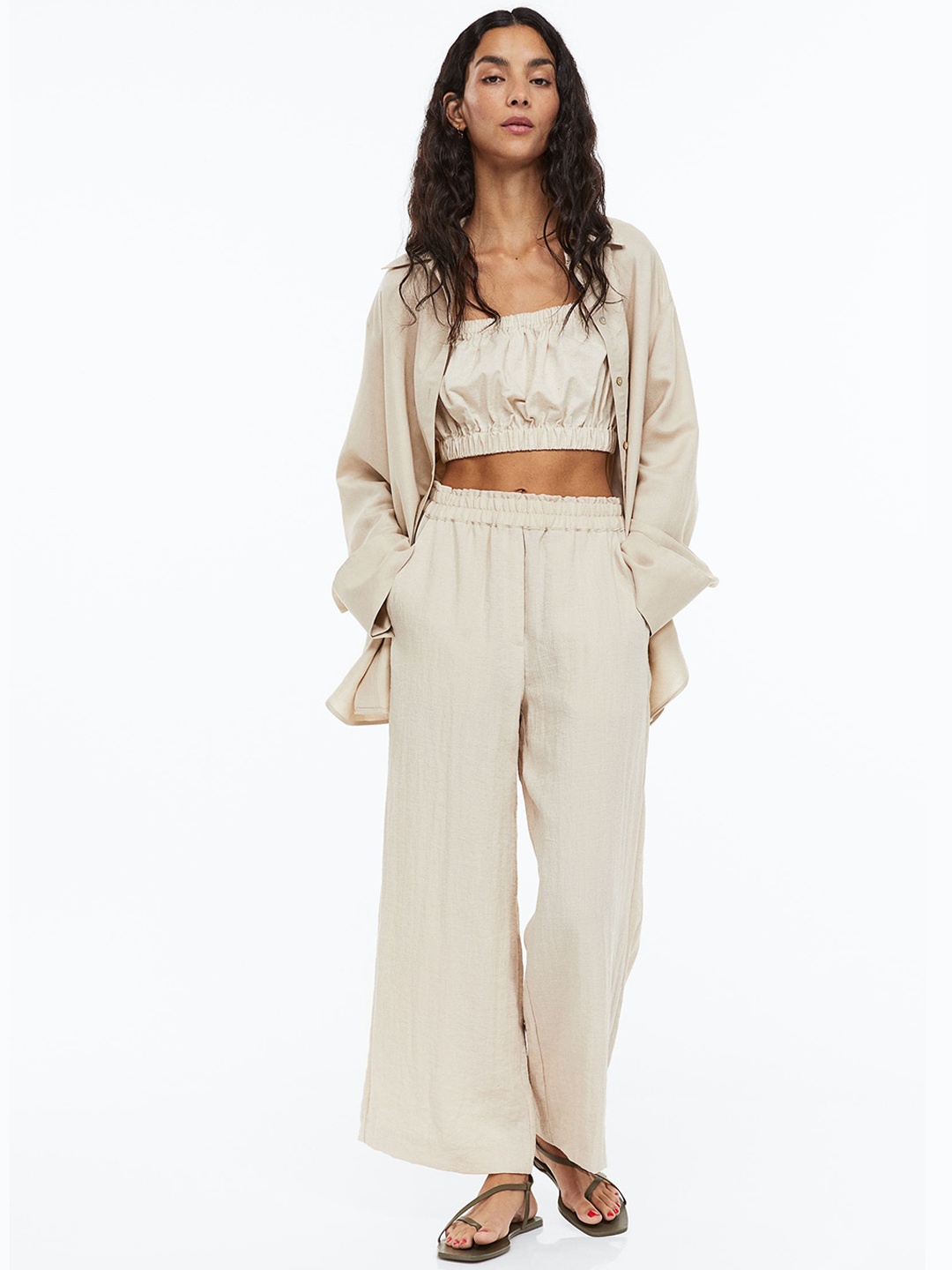 

H&M Women Beige Ankle-Length Trousers