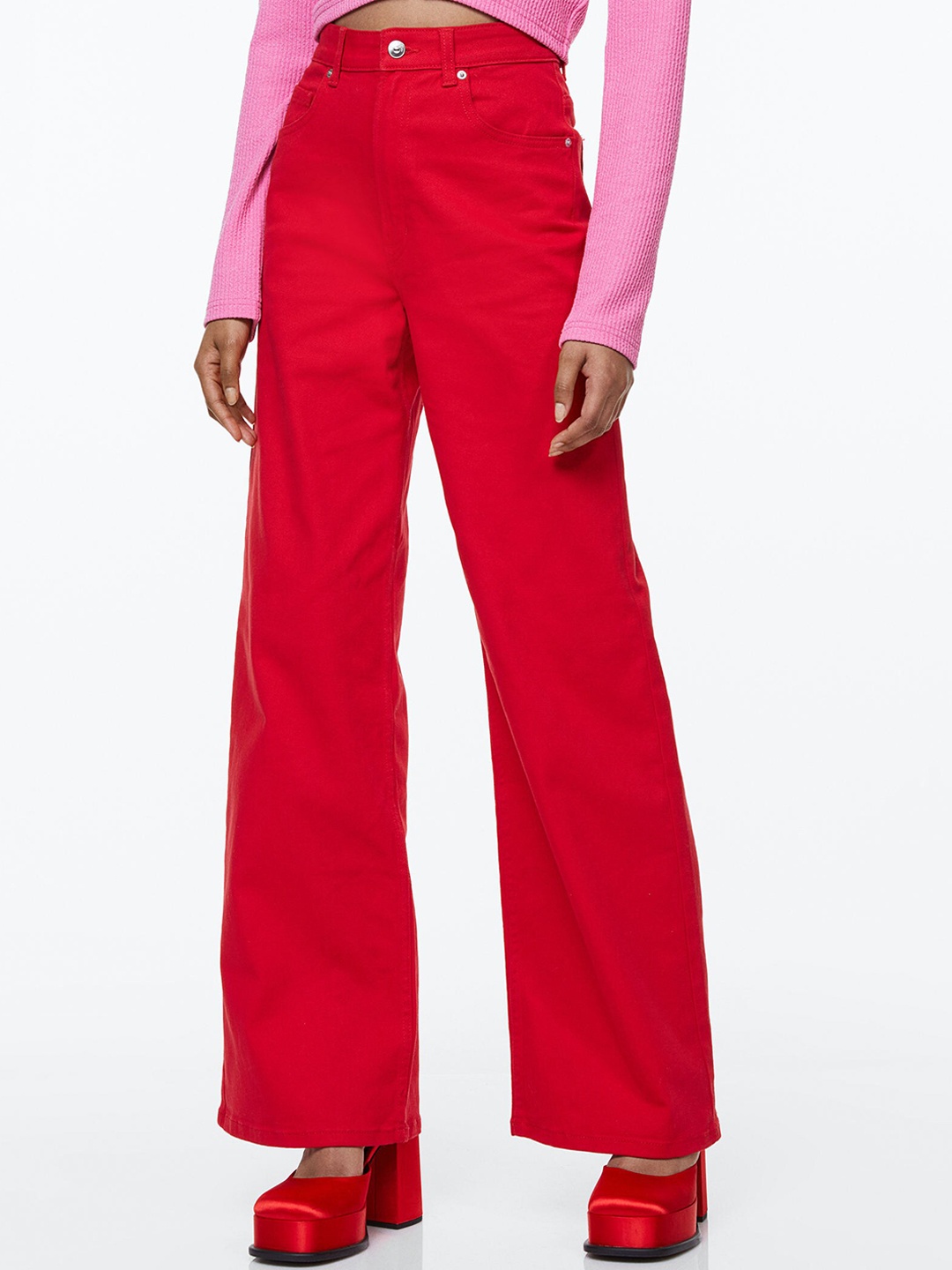 

H&M Women Red Wide Twill Trousers