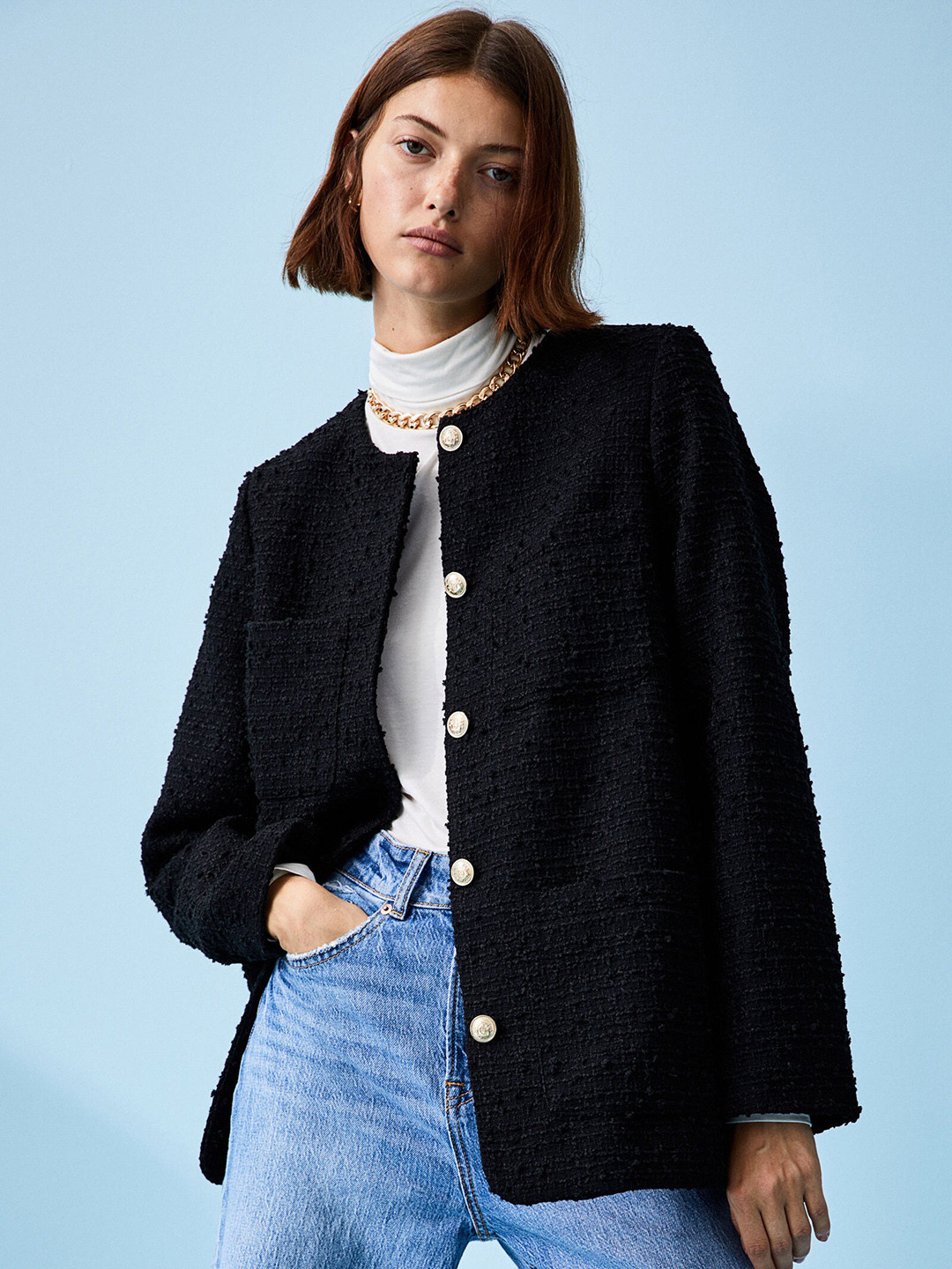 

H&M Women Black Boucl Jacket