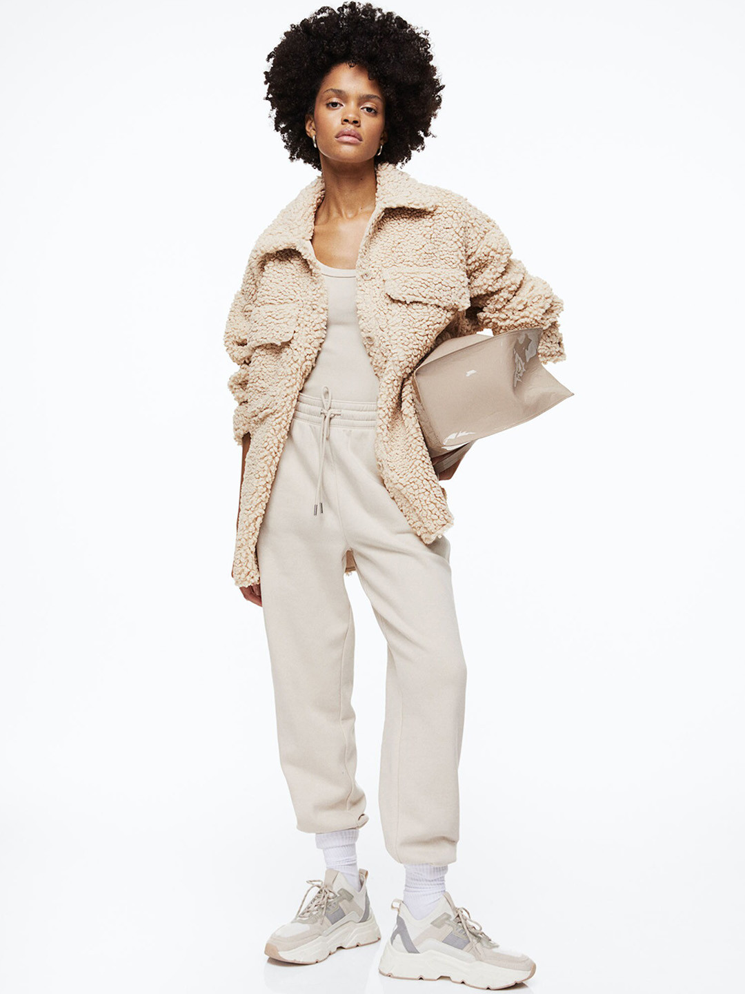 

H&M Woman Beige Oversized Teddy Shacket