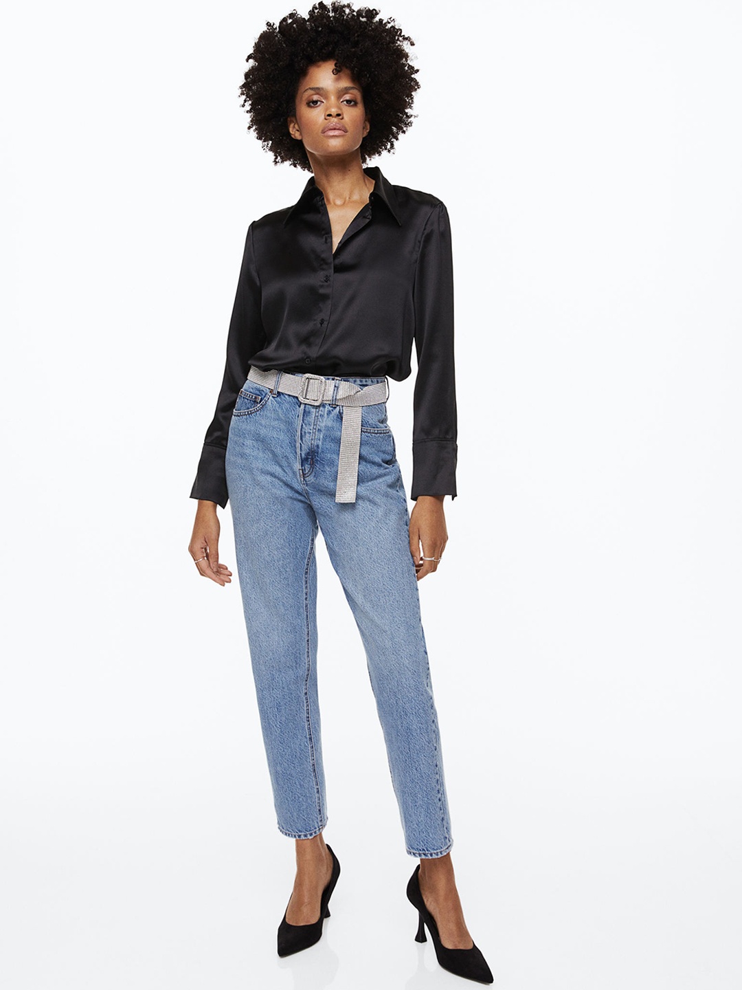 

H&M Women Blue Tapered High Ankle Jeans