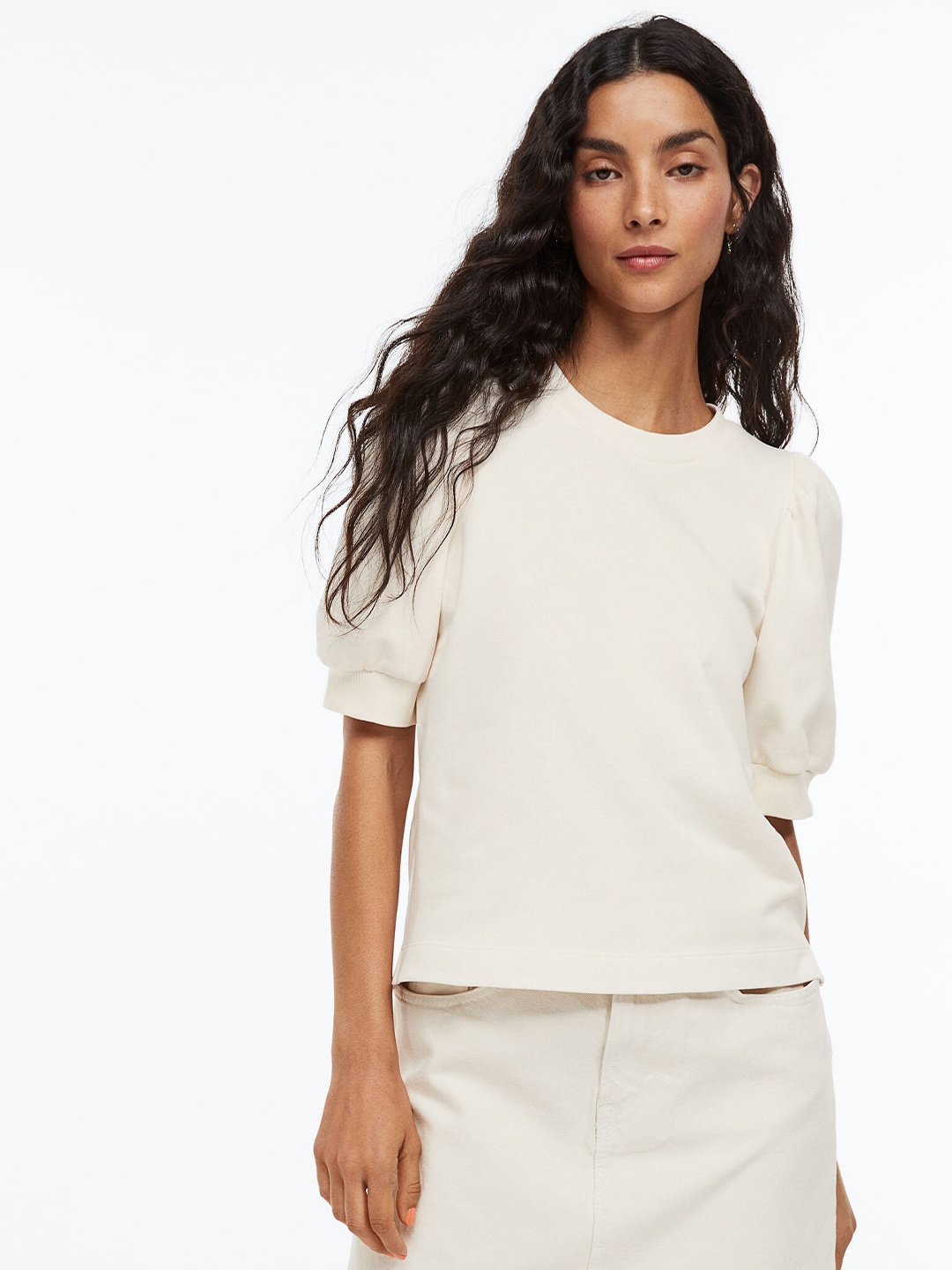 

H&M Women White Puff-Sleeved Top