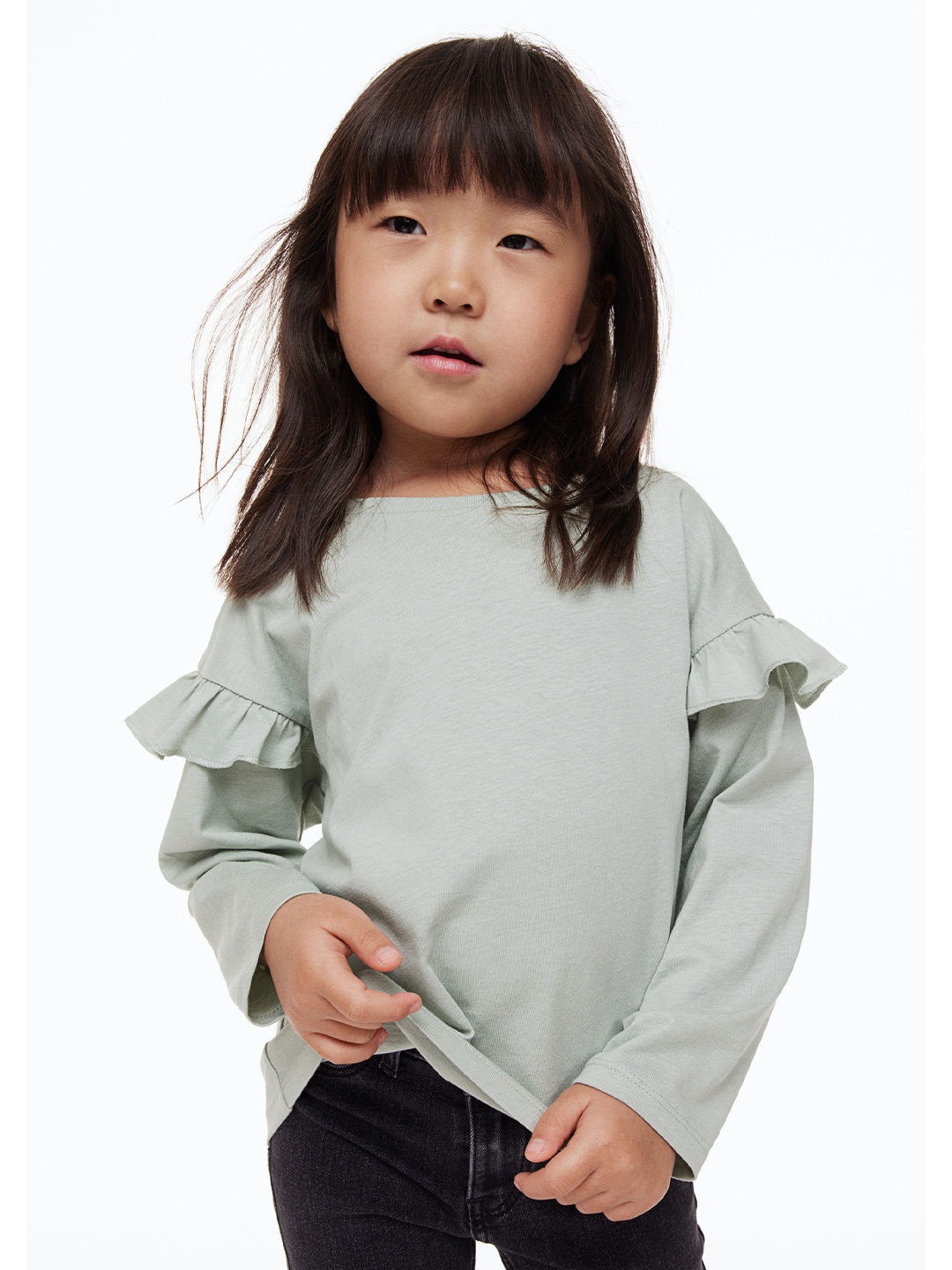 

H&M Girls Sea Green Long-Sleeved Cotton Top