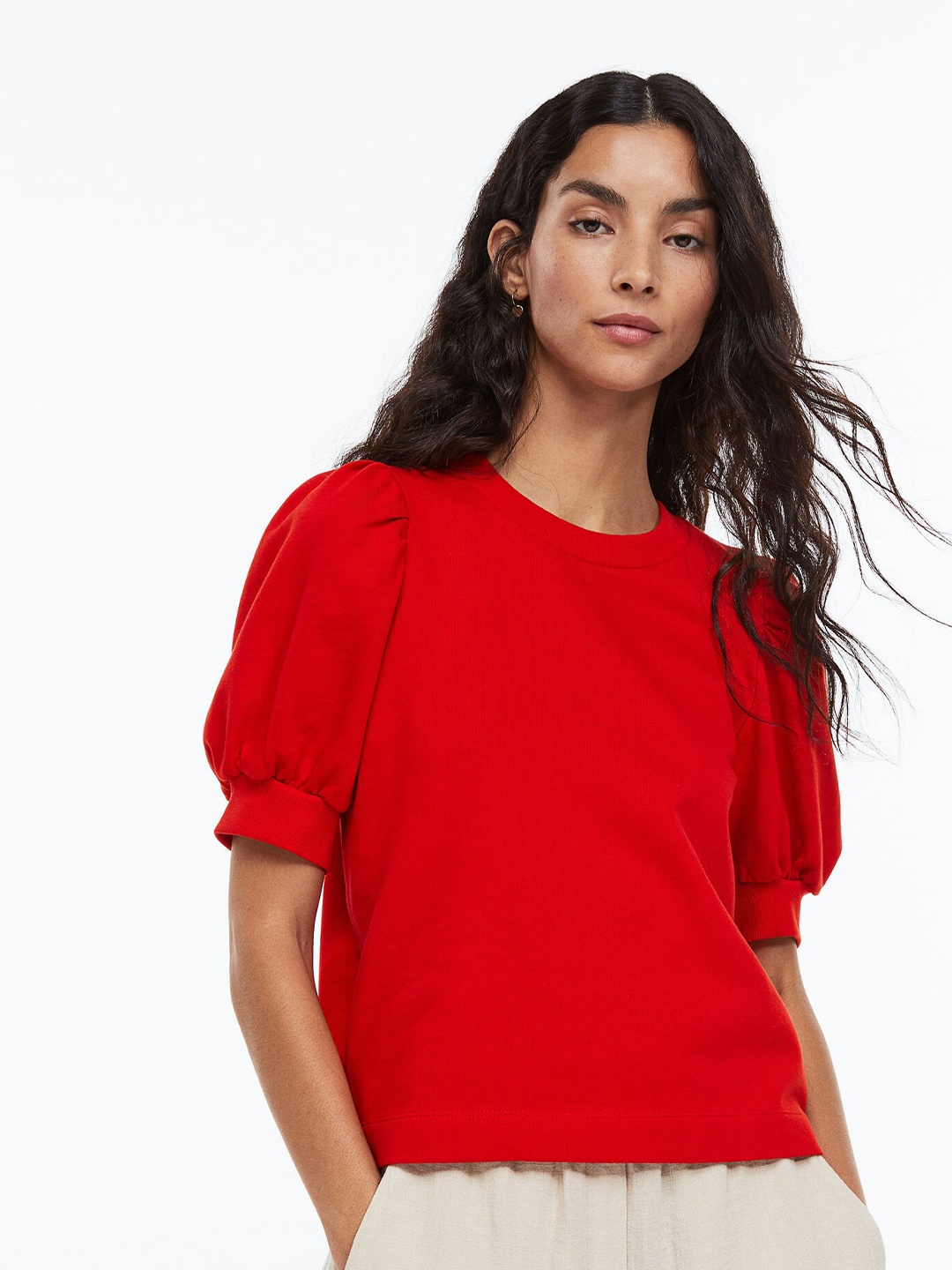 

H&M Women Red Puff-Sleeved Top