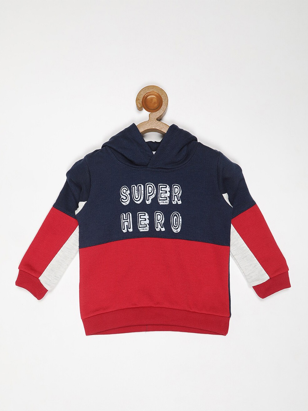 

V2 Value & Variety Boys Red & Blue Colourblocked Hooded Cotton Sweatshirt