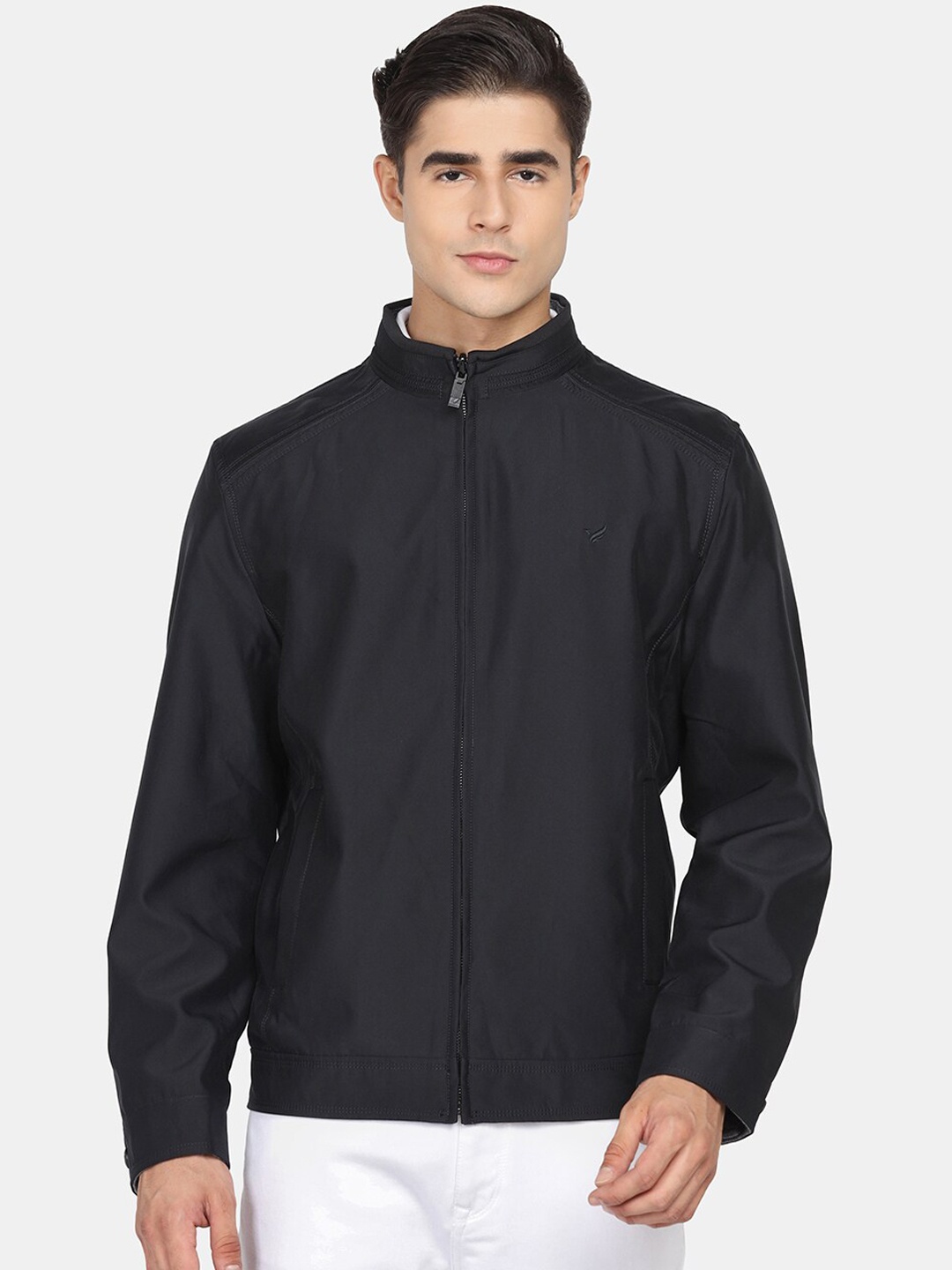 

Blackberrys Men Navy Blue Solid Bomber Jacket