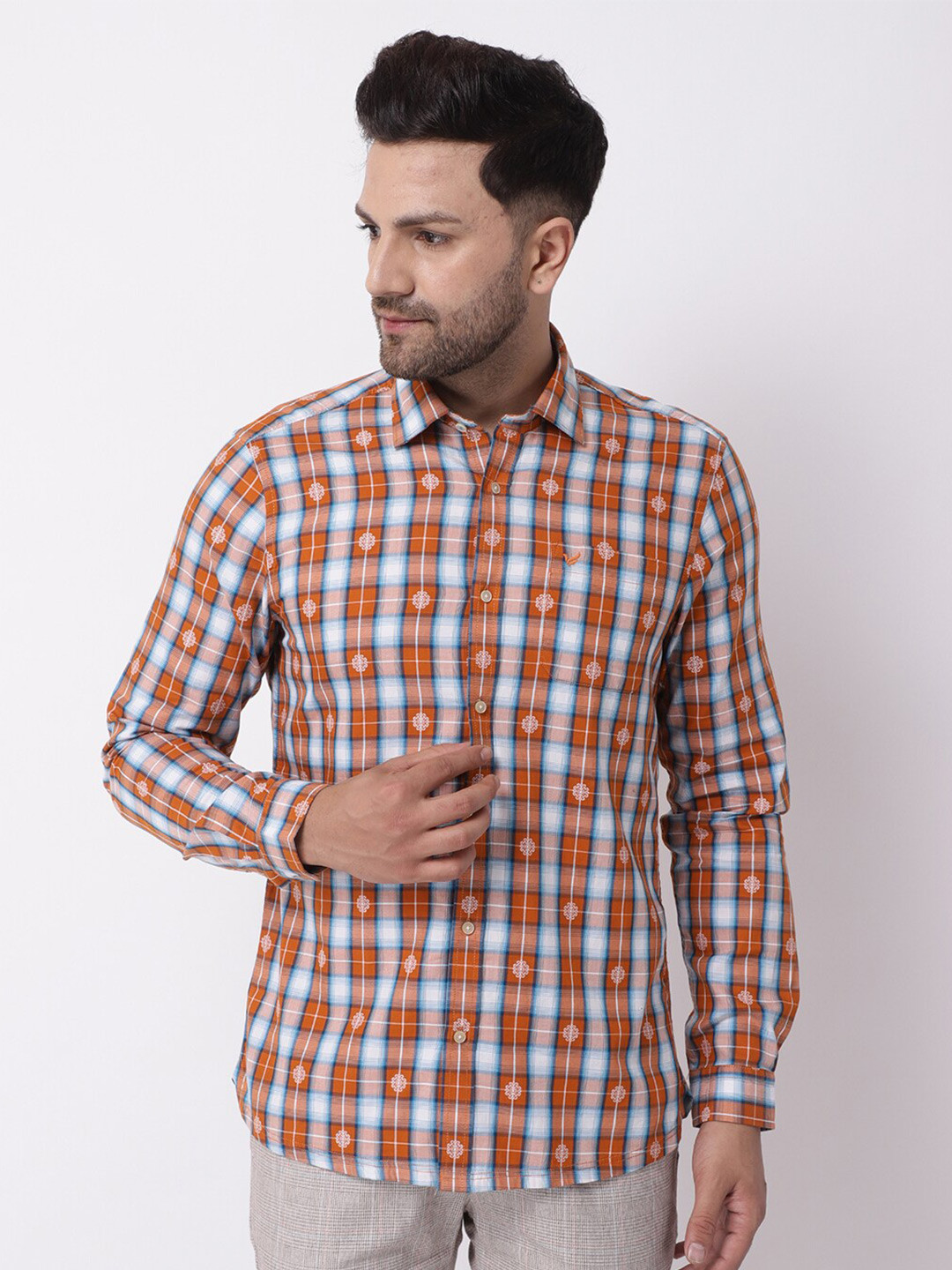 

Blackberrys Men Cotton Slim Fit Checked Casual Shirt, Yellow