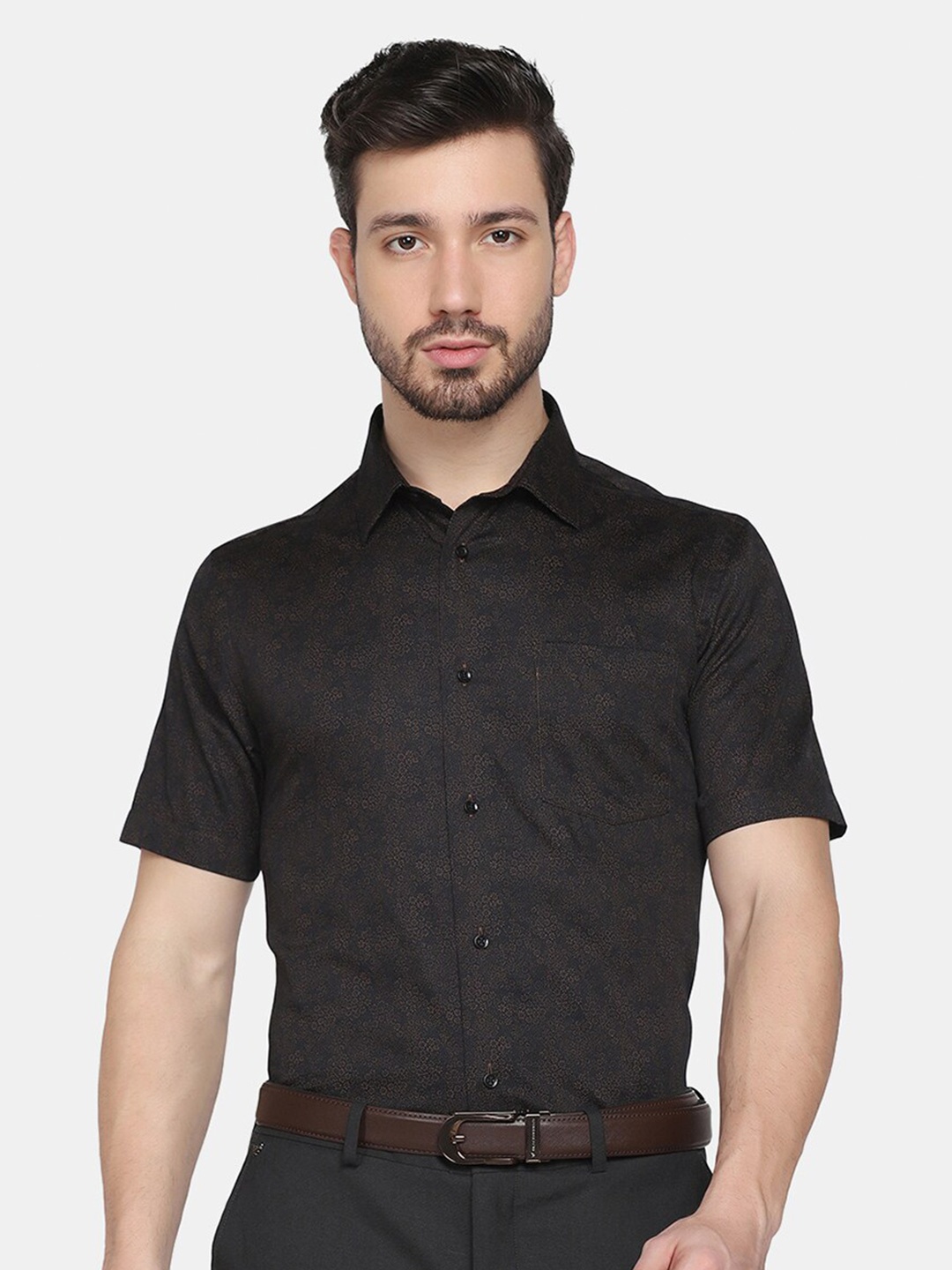 

Blackberrys Men Slim Fit Floral Printed Formal Cotton Shirt, Brown