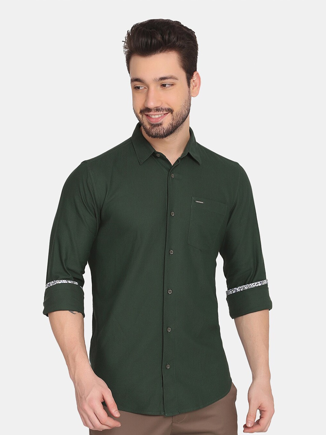 

Blackberrys Men Olive Green Slim Fit Casual Cotton Shirt