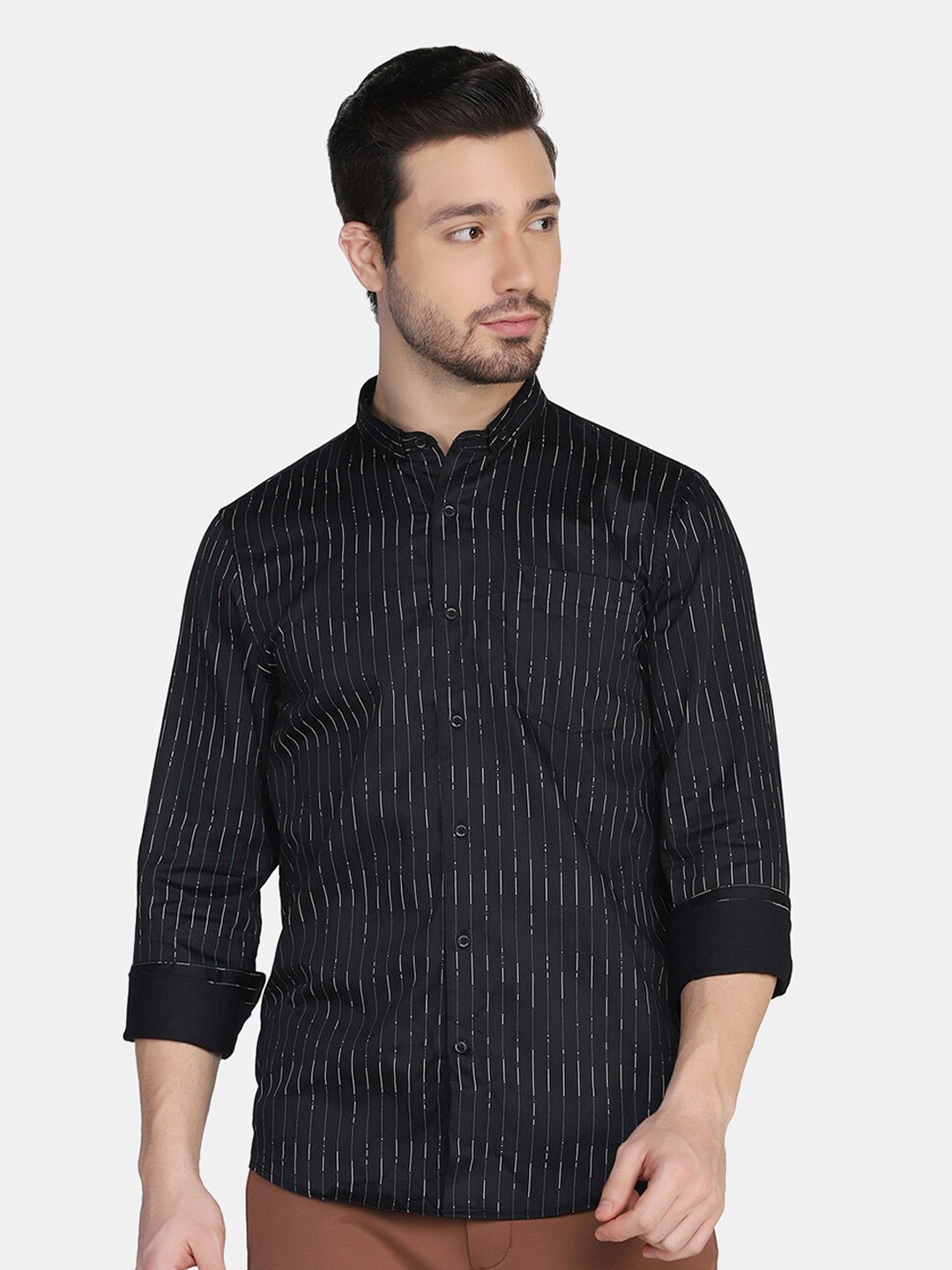 

Blackberrys Men Slim Fit Striped Casual Cotton Shirt, Black