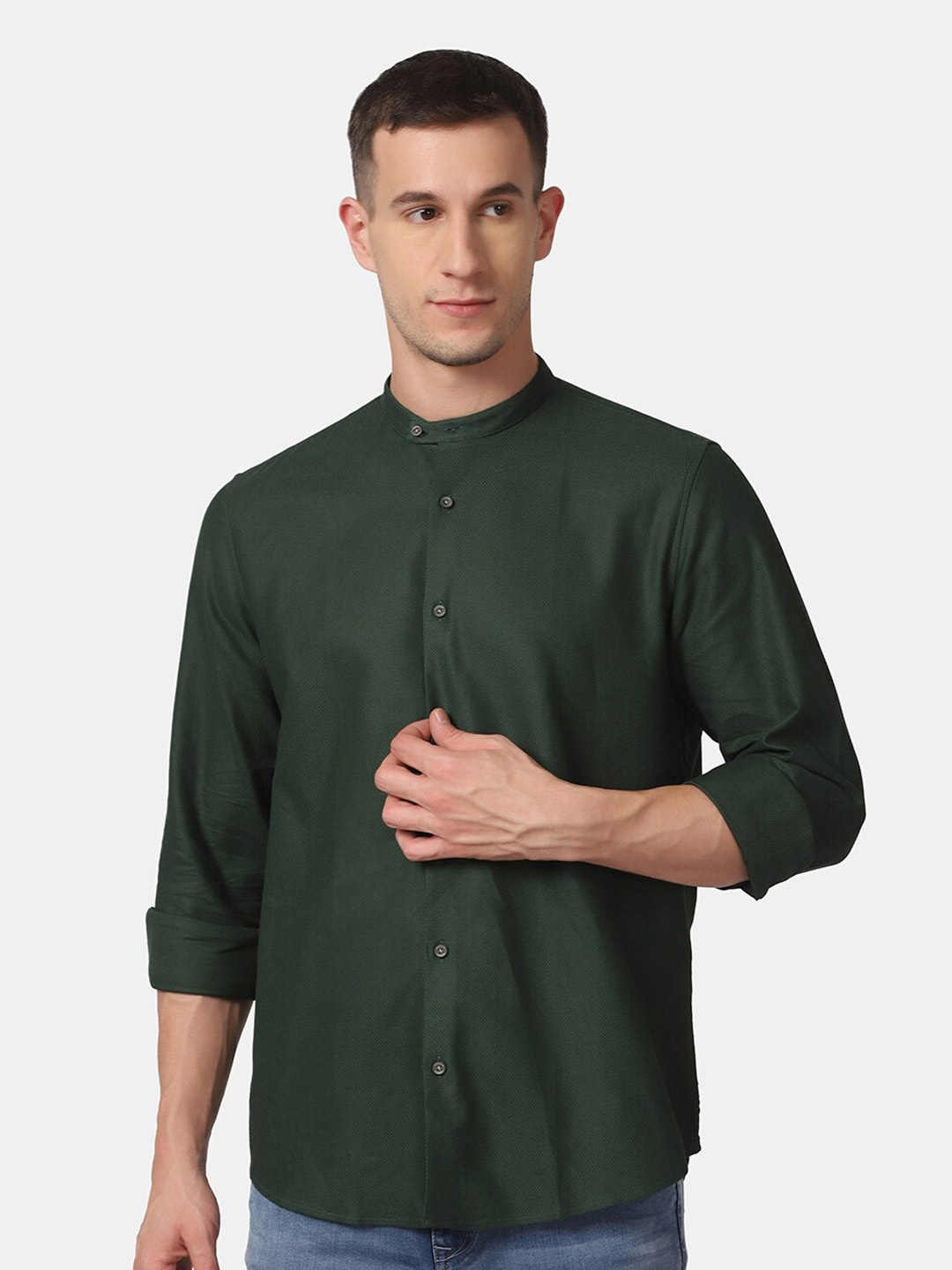 

Blackberrys Men Olive Green Slim Fit Casual Cotton Shirt