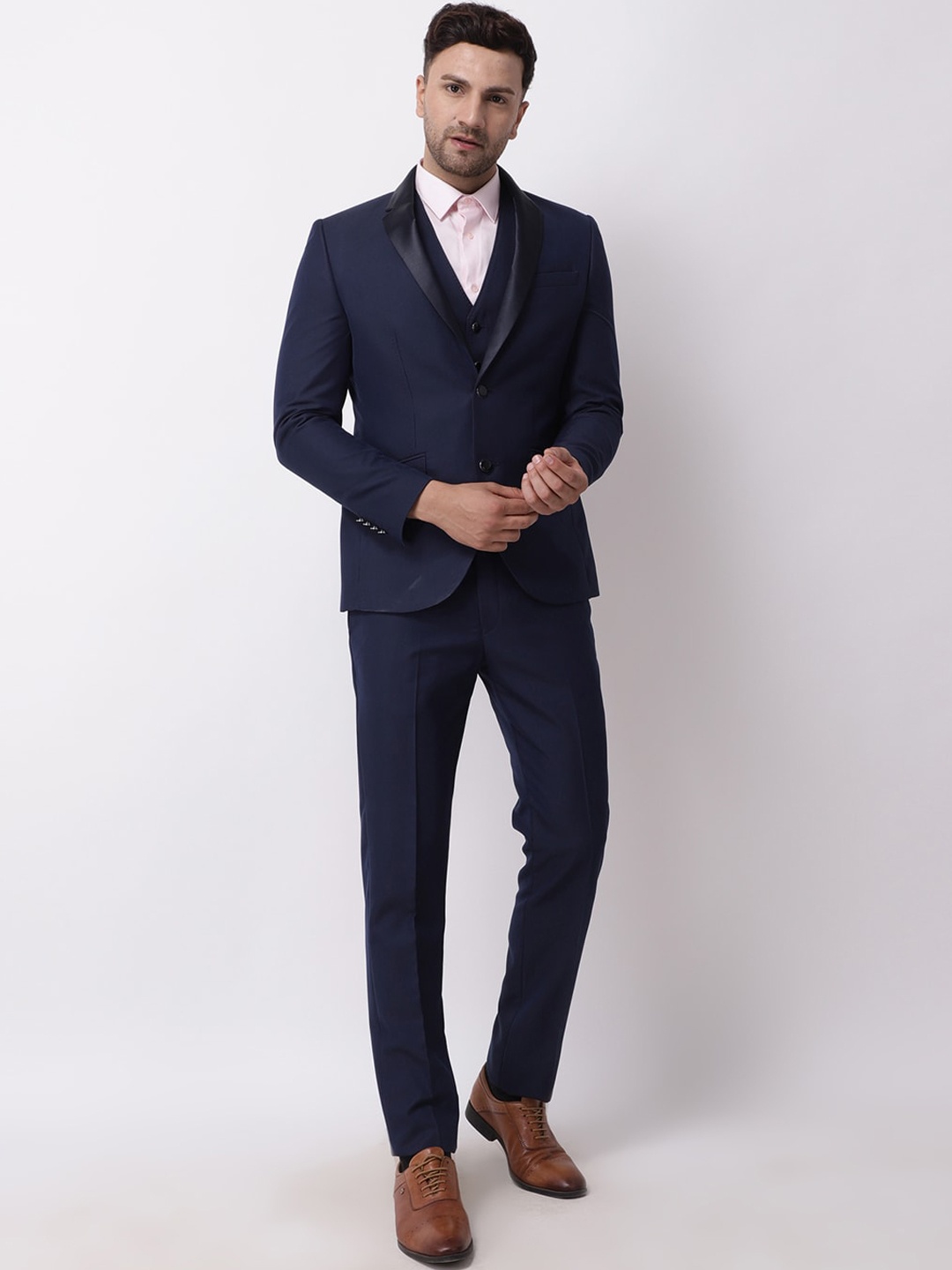 

Blackberrys Men Navy Blue Solid Slim-Fit Single-Breasted Three-Piece Formal Suit