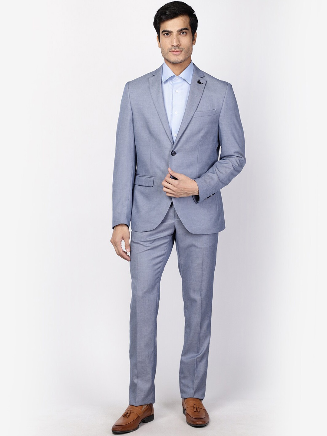 

Blackberrys Men Blue Self-Design Single-Breasted Slim-Fit 2-Piece Formal Suit