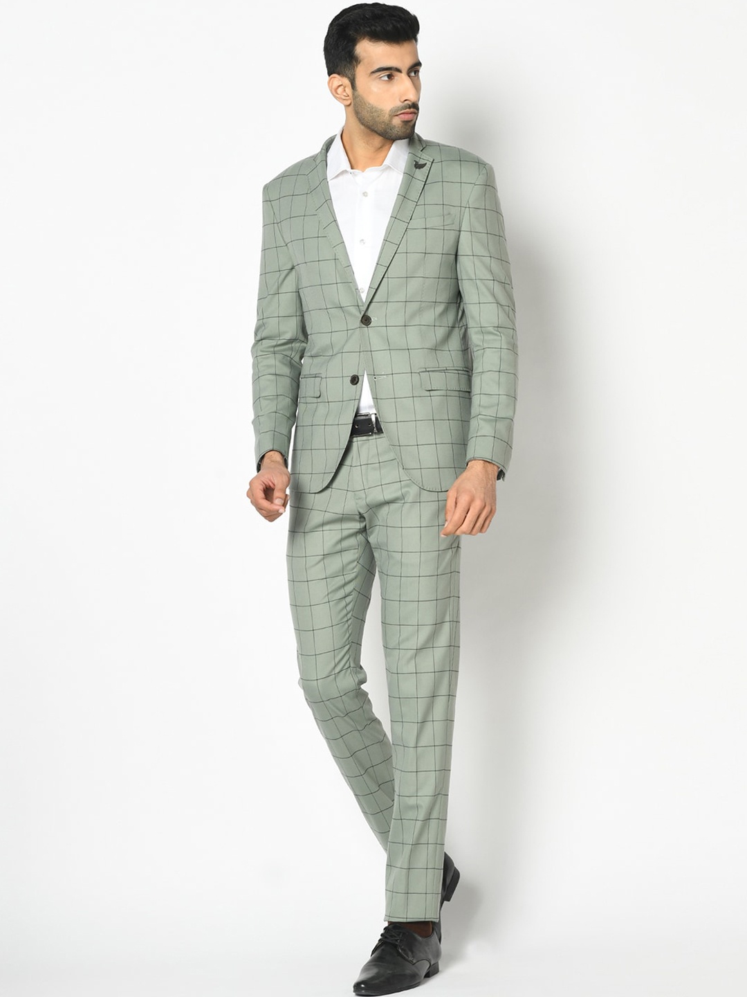 

Blackberrys Men Olive-Green Checked Single Breasted Two-Piece Formal Suits