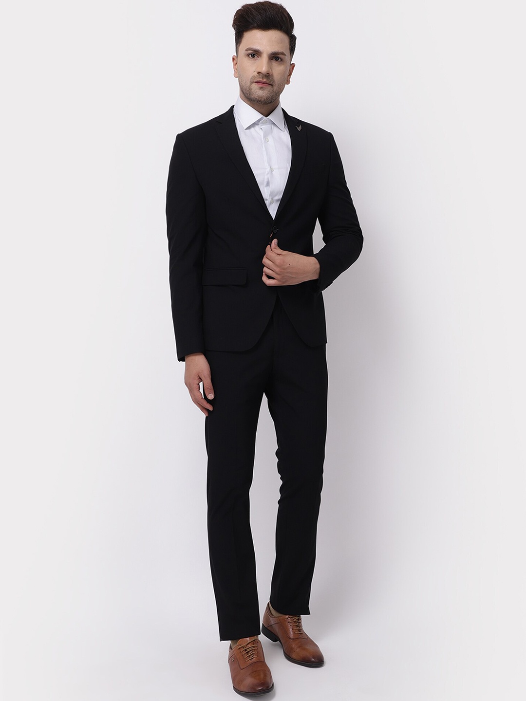 

Blackberrys Men Black Solid Single-Breasted Slim-Fit Two-Piece Suit