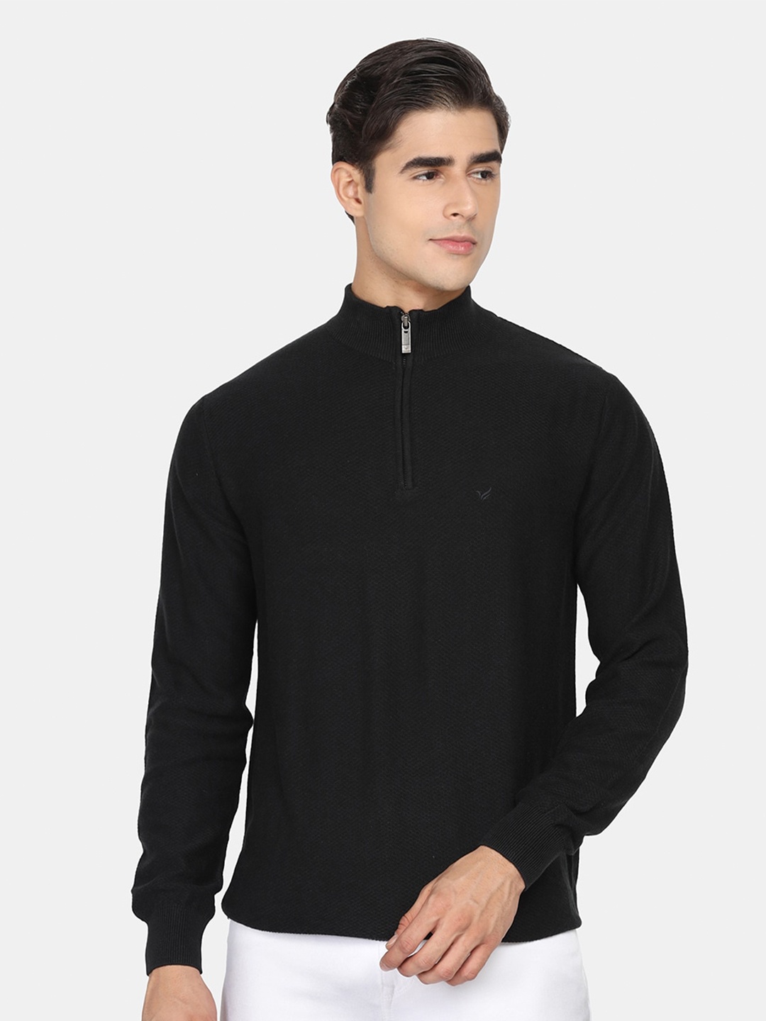 

Blackberrys Men Black Cotton Pullover with Zip Detail