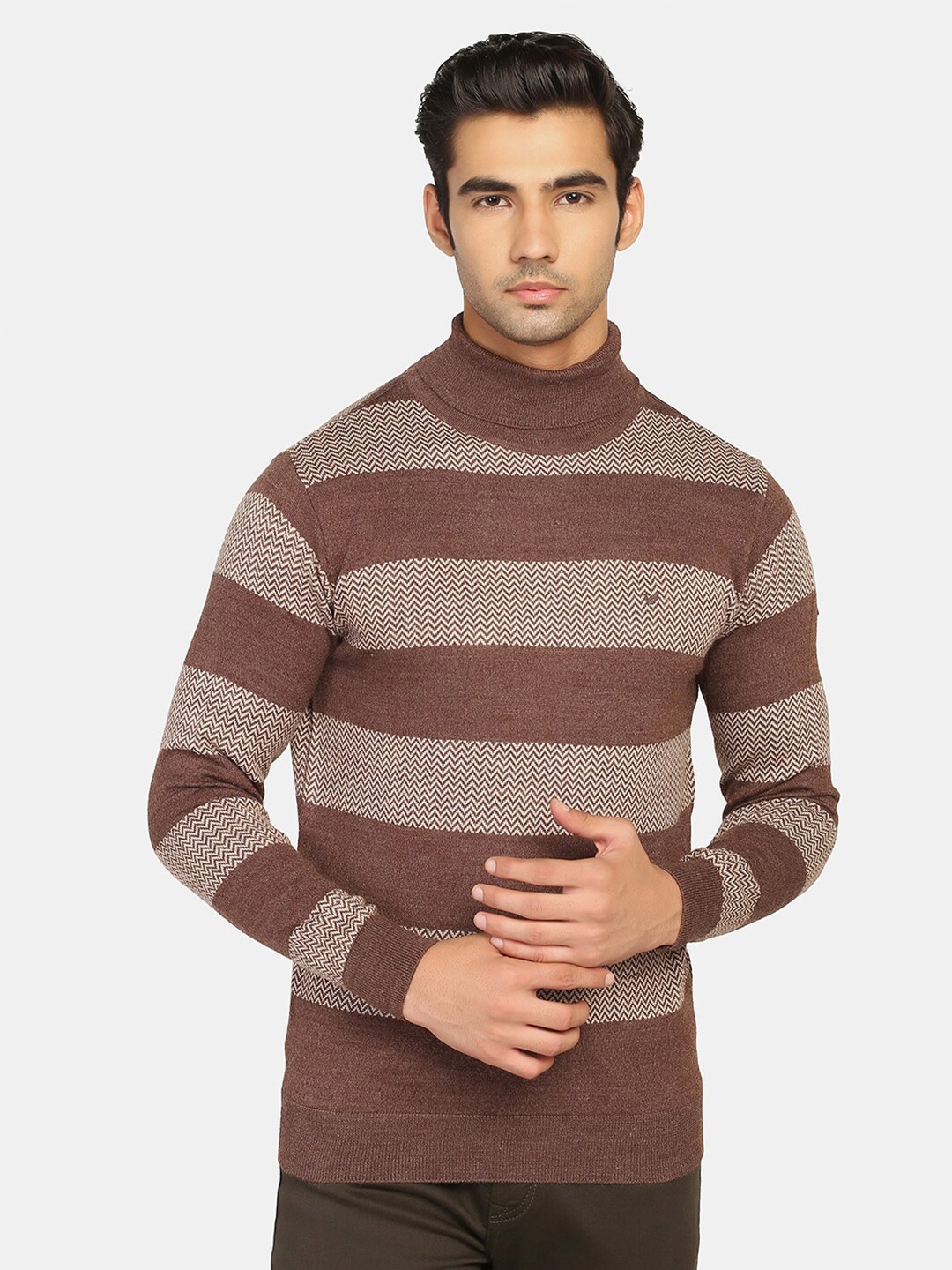 

Blackberrys Men Brown & White Colourblocked Pullover