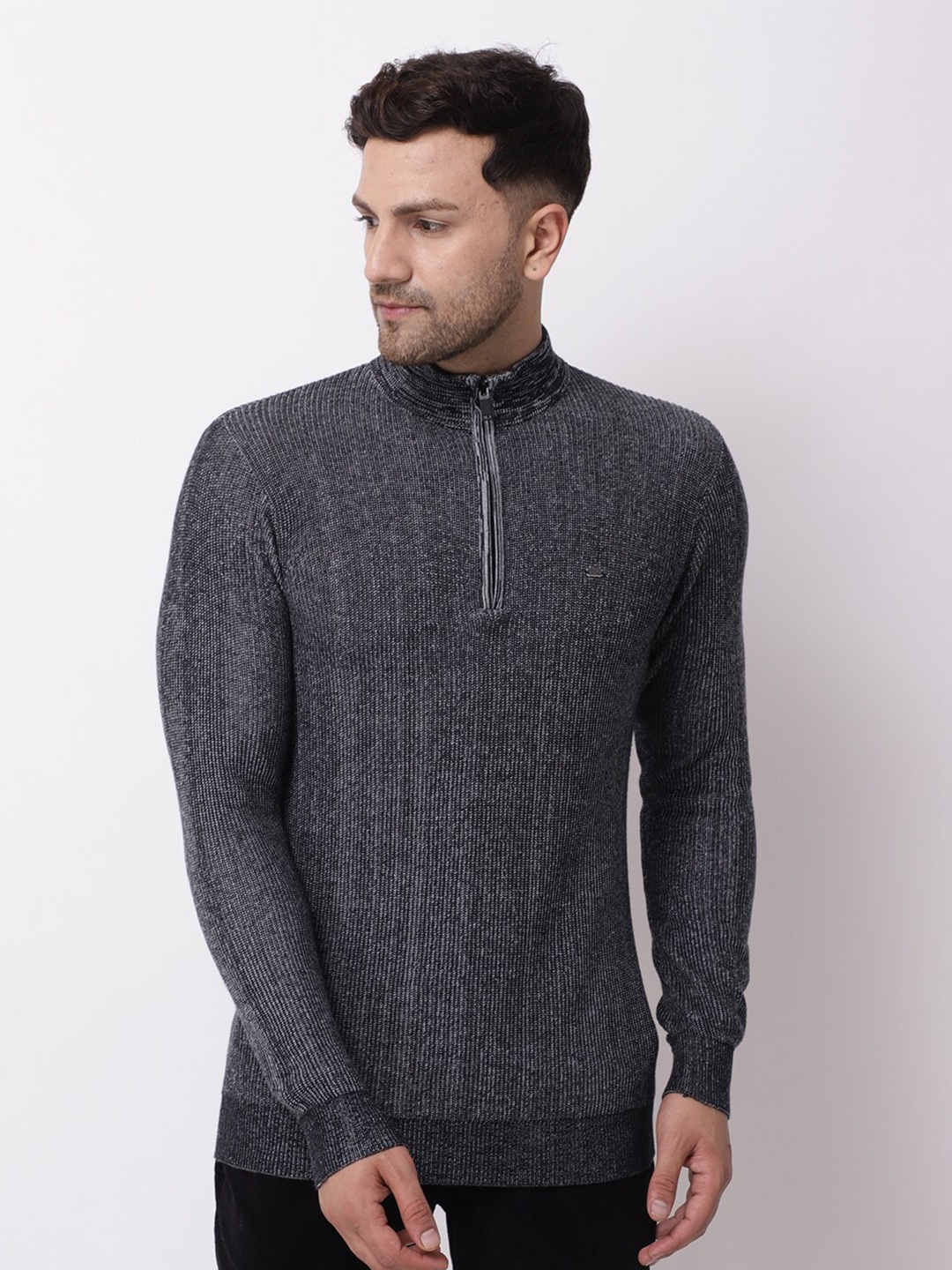 

Blackberrys Men Grey Cotton Pullover with Zip Detail