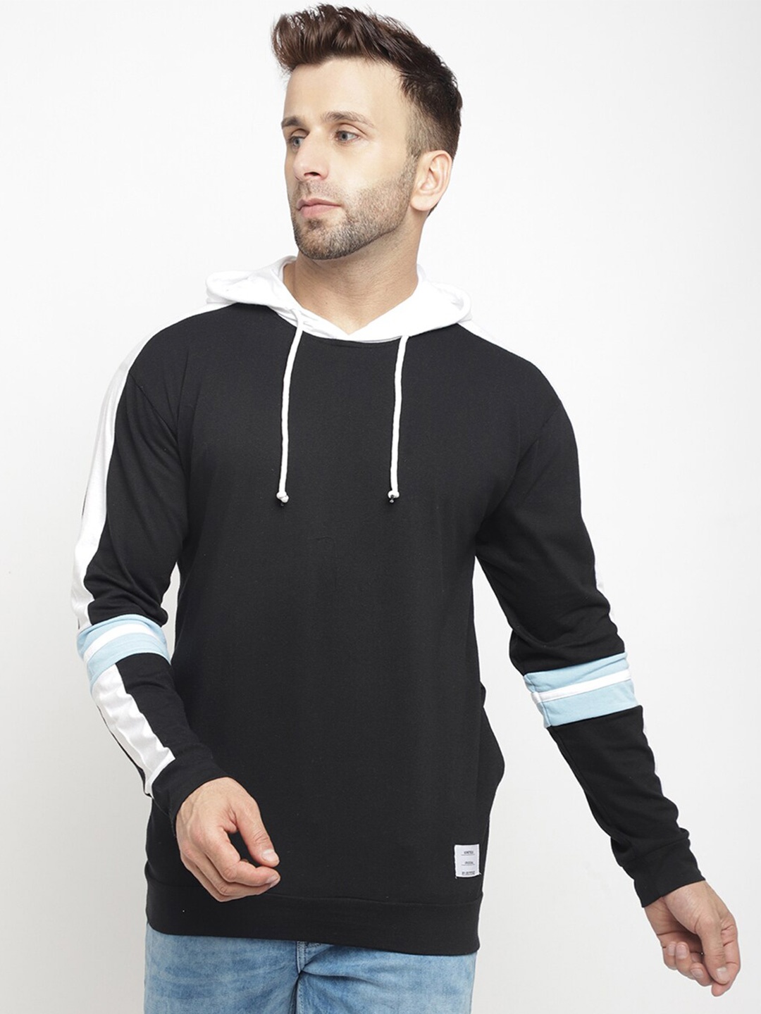 

GRITSTONES Men Black Hooded Cotton Sweatshirt