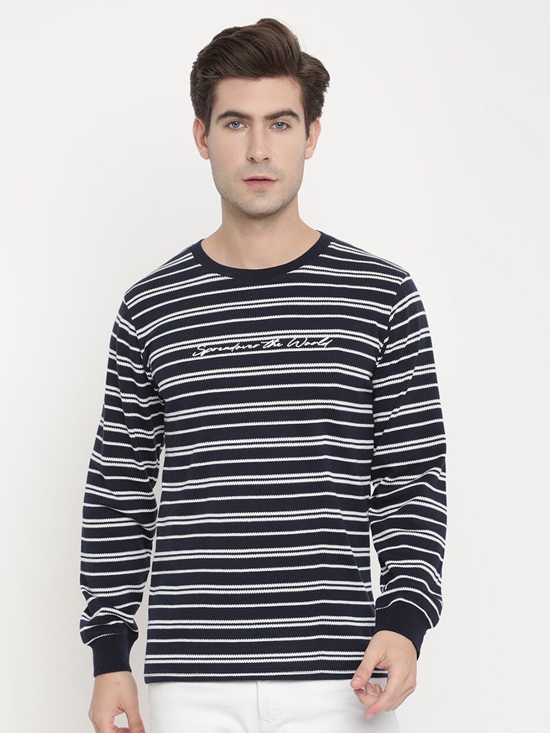 

V2 Value & Variety Men Blue Striped Sweatshirt