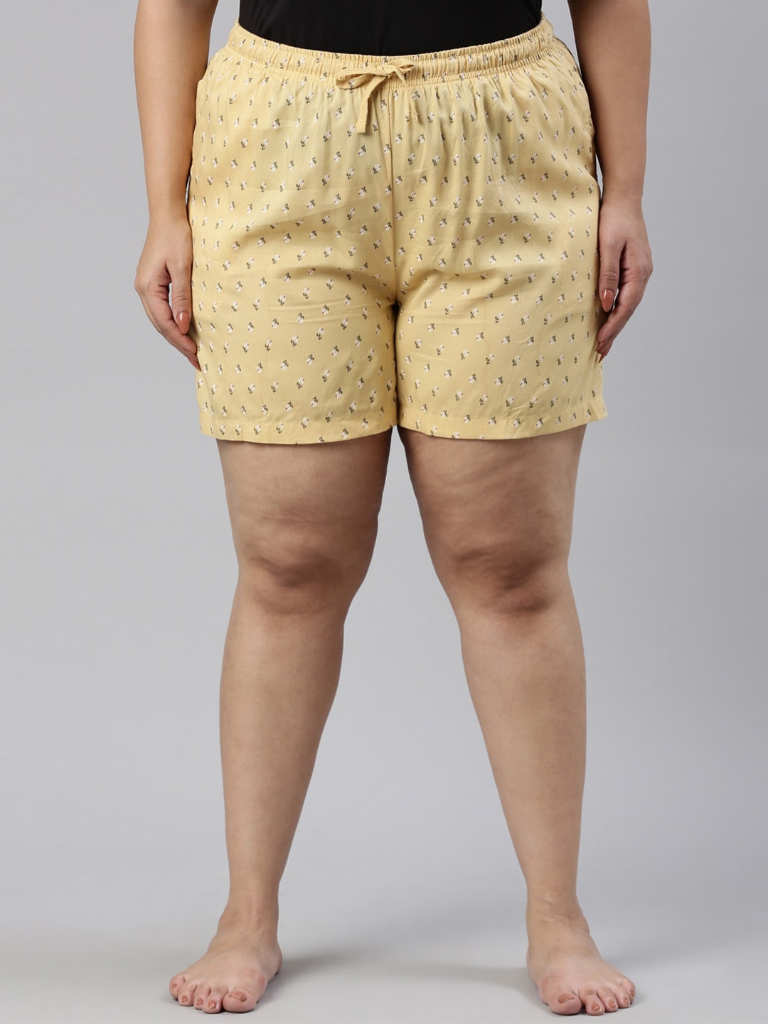 

Go Colors Women Yellow & White Cotton Printed Lounge Shorts