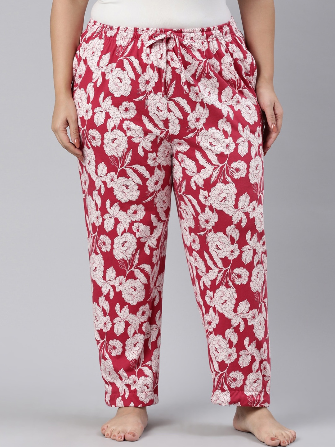 

Go Colors Women Red Floral Printed Cotton Lounge Pants