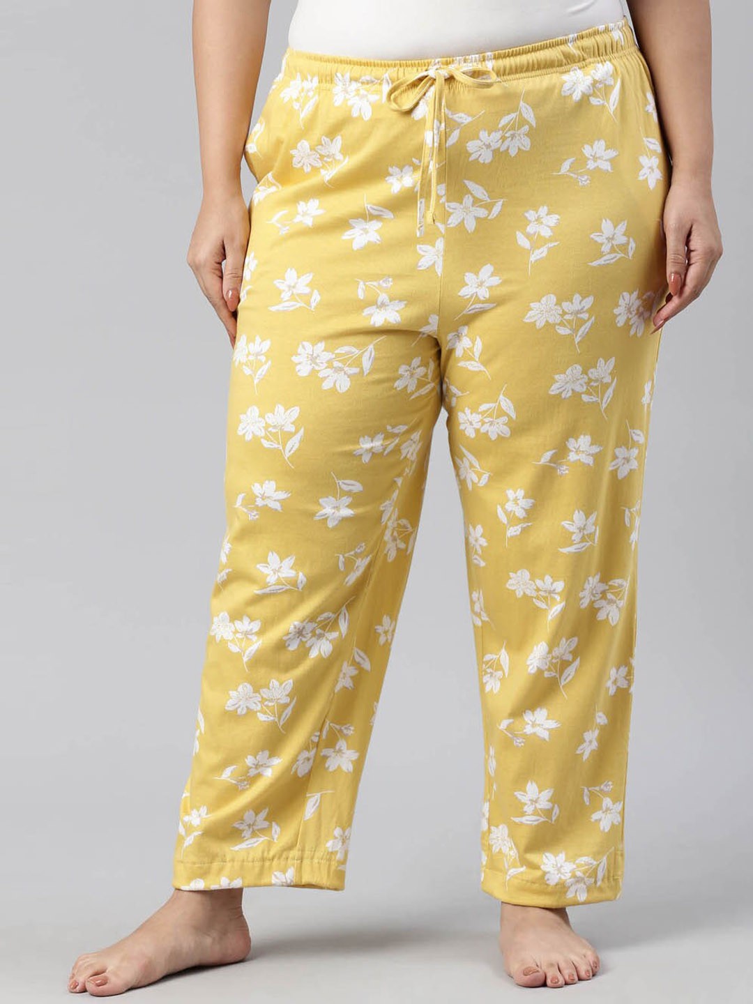 

Go Colors Women Yellow Floral Print Relaxed-Fit Cotton Lounge Pants
