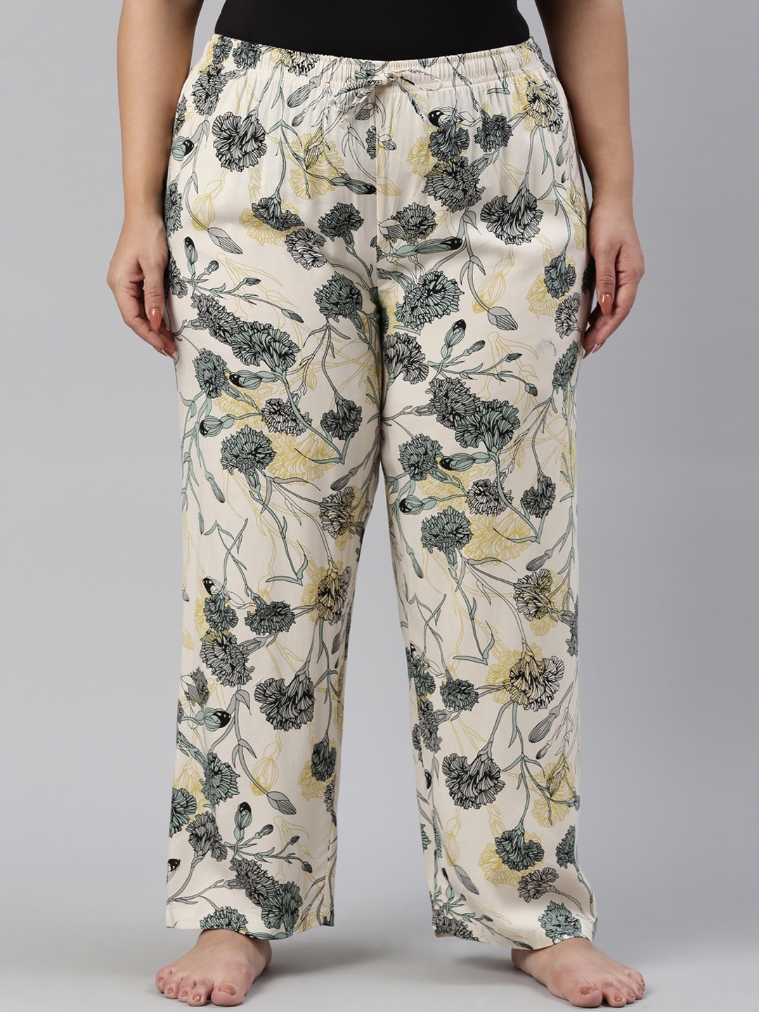 

Go Colors Women White Printed Relaxed Fit Lounge Pants, Beige