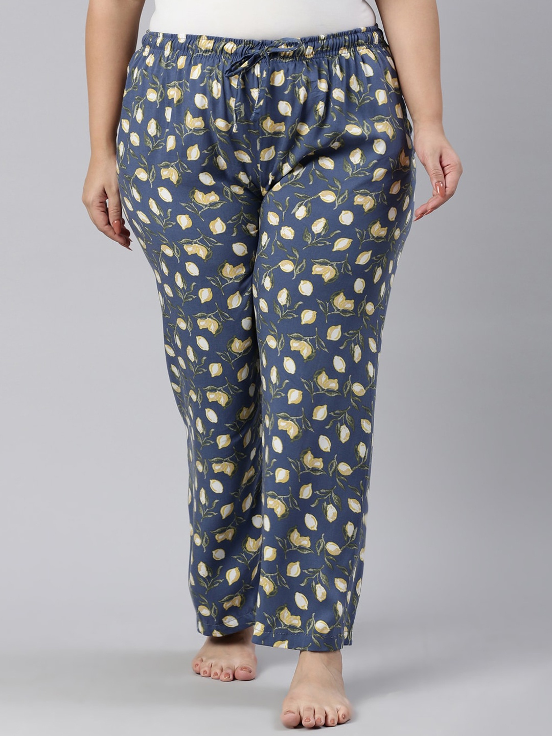 

Go Colors Women Blue Floral Printed Relaxed-Fit Lounge Pants