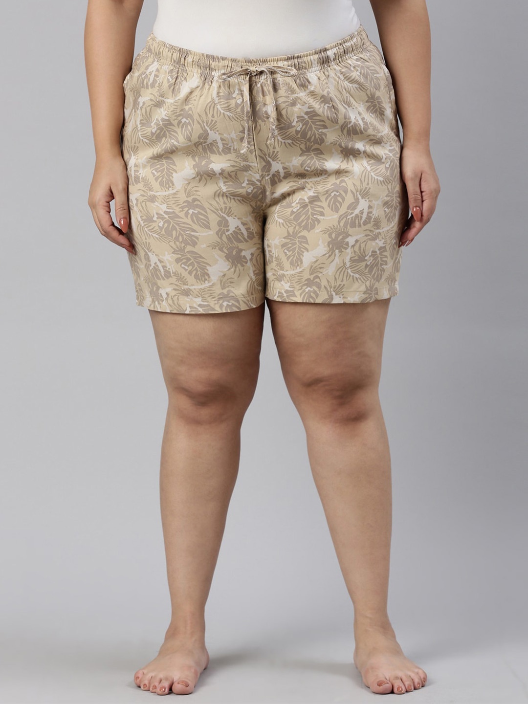 

Go Colors Women Beige & White Printed Lounge Shorts