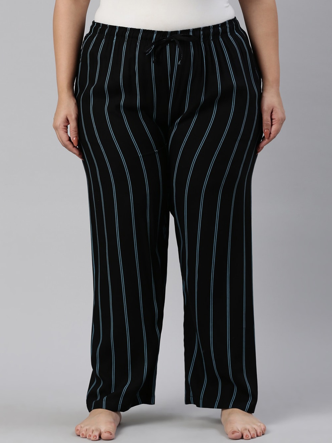 

Go Colors Women Black Striped Relaxed-Fit Plus Size Lounge Pants
