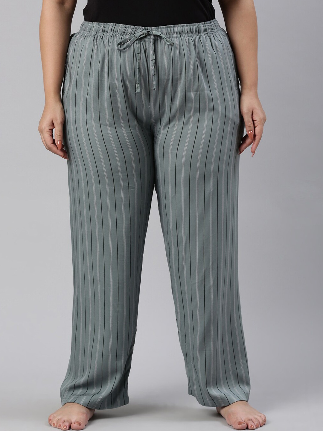

Go Colors Women Plus Size Blue Printed Relaxed-Fit Lounge Pants