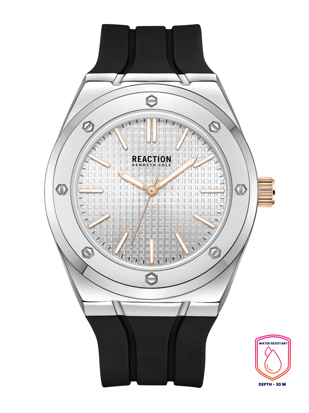 

REACTION KENNETH COLE Men Silver-Toned Dial & Black Straps Analogue Watch KRWGM9007604