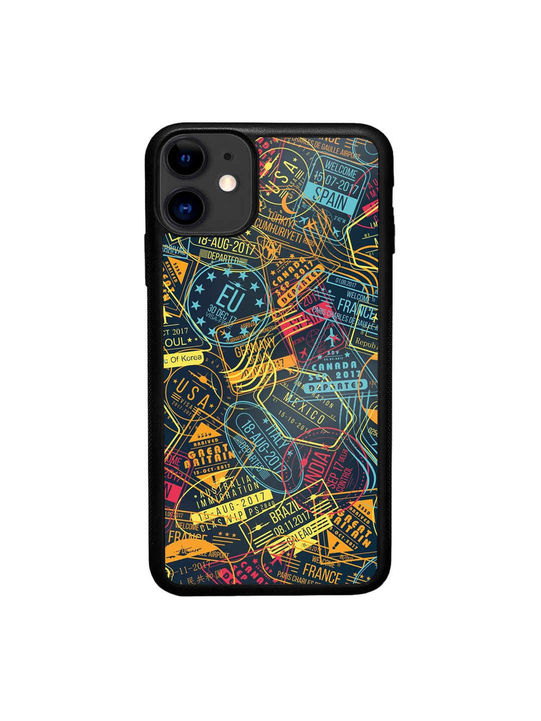 

Macmerise Black & Orange Immigration Stamps Neon Design iPhone 11 Pro Back Case