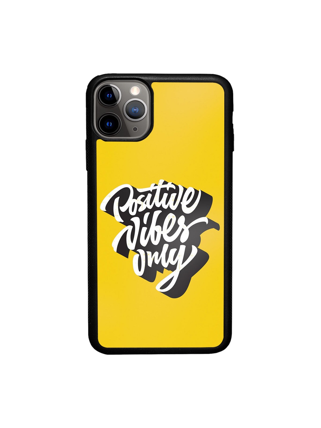 

macmerise Yellow & Black Printed Positive Vibes only Design iPhone 11 Pro Bumper Phone Back Case