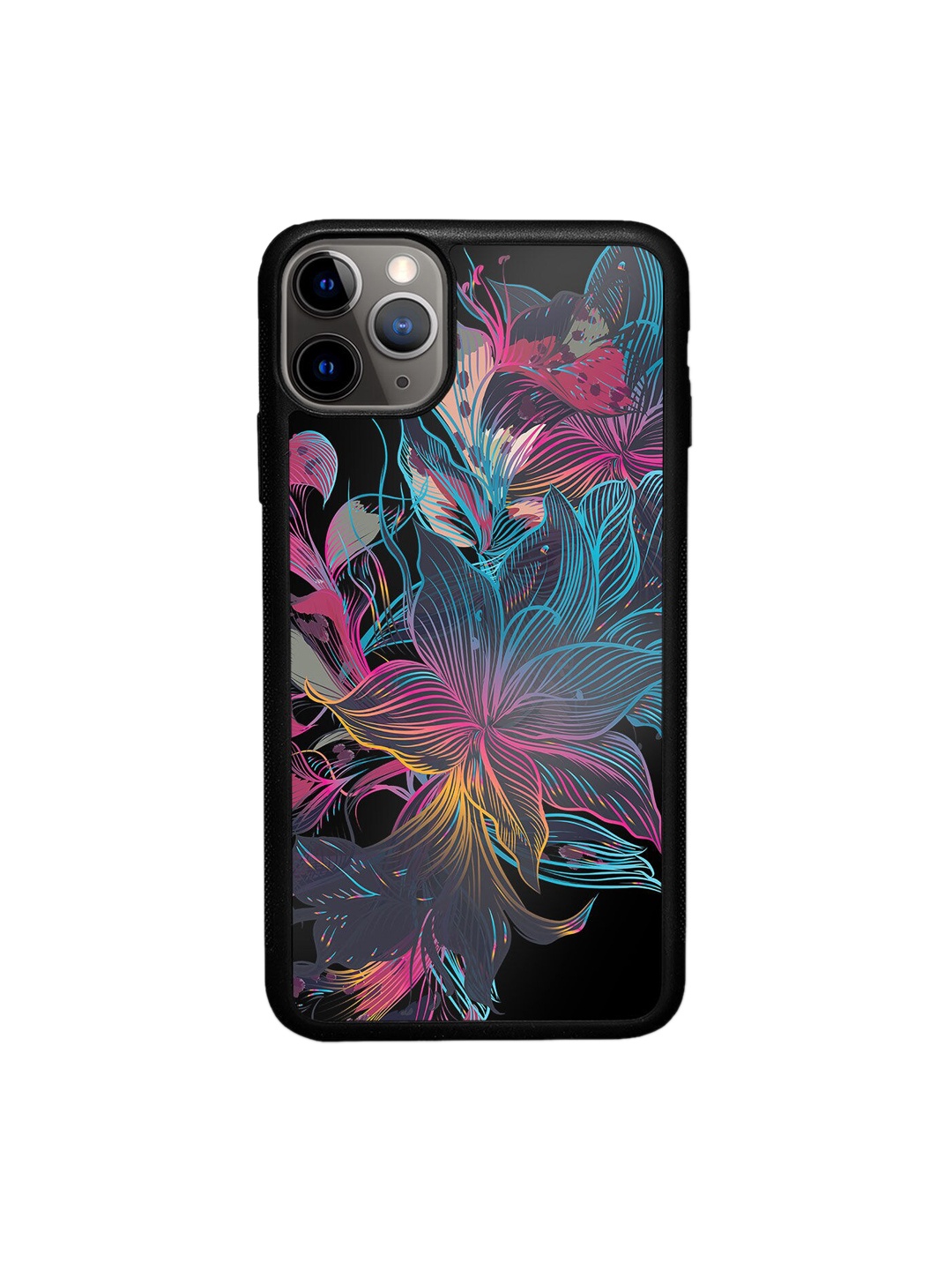 

macmerise Black Printed Neon Flowers Design iPhone 11 Pro Bumper Phone Back Case