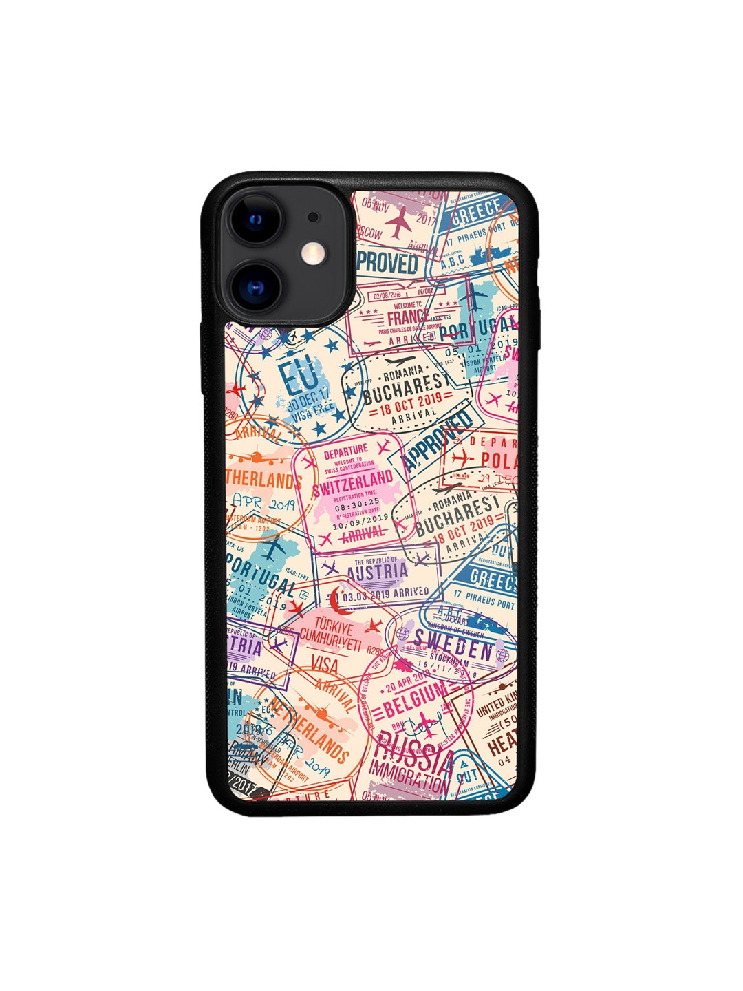 

macmerise Beige Jim Immigration Stamps Design iPhone 11 Bumper Phone Back Case