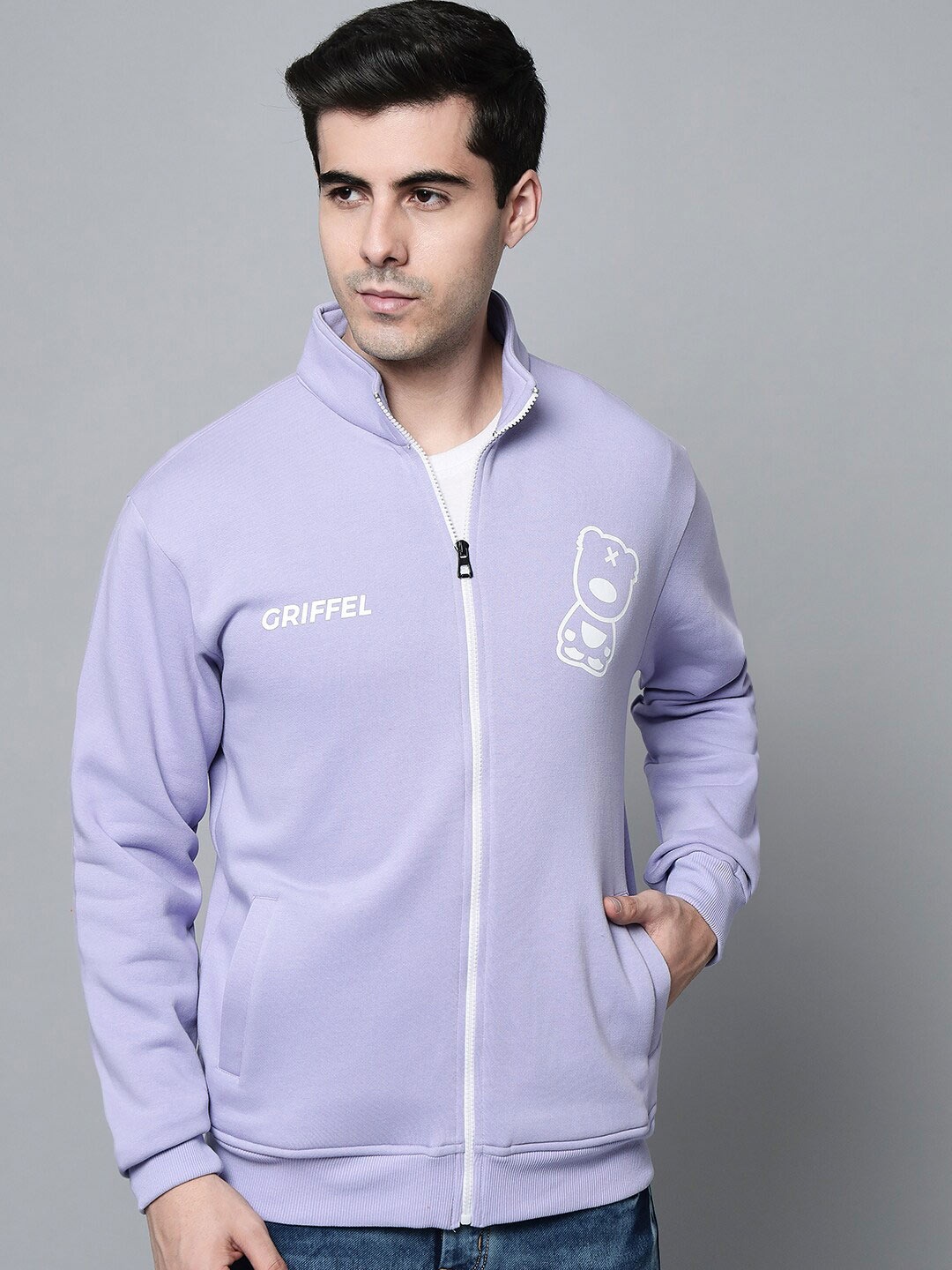 

GRIFFEL Men Lavender Front Open Sweatshirt